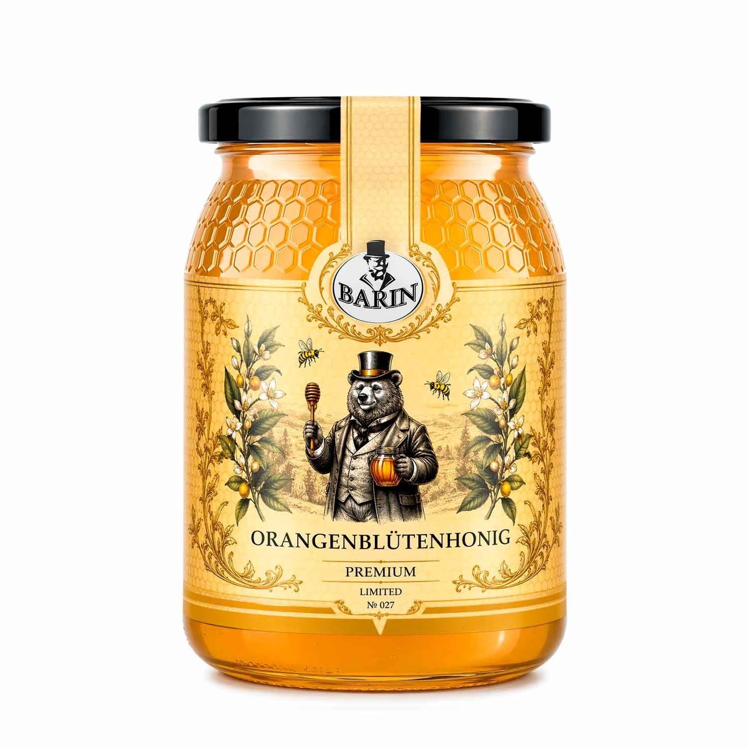 BARIN Honig Orangenblütenhonig Premium, 1 x 500 g, 1 St. (Naturbelassen & ohne Zusatzstoffe, Milder fruchtig-floraler Sortenhonig aus Portugal), Im Glas