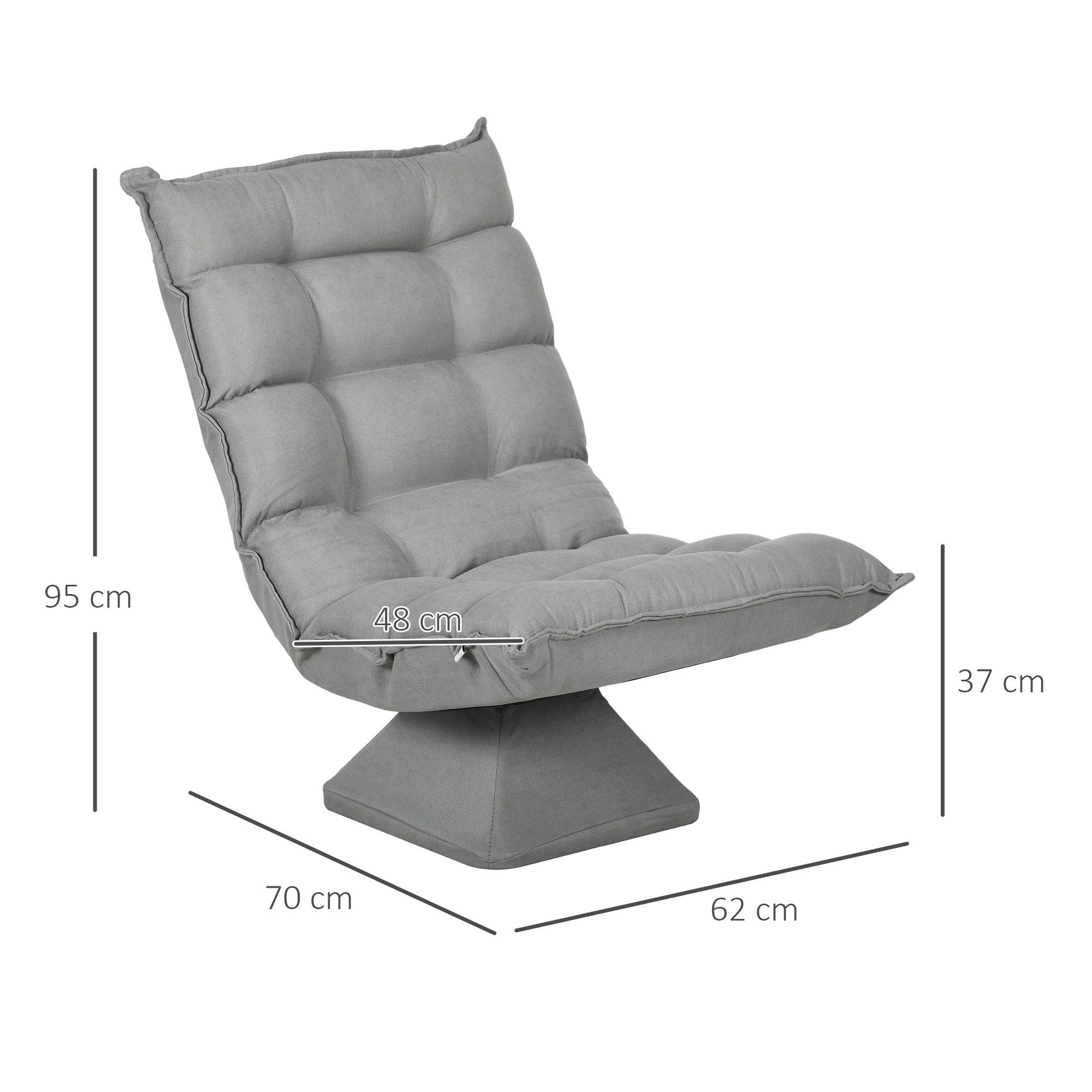 HOMCOM Relaxsessel Drehbarer Meditationsstuhl mit verstellbarer Rückenlehne, Sockel (Bodensofa, 1-St., Bodenstuhl), Lazy Sofa für Wohnzimmer, Büro, Grau