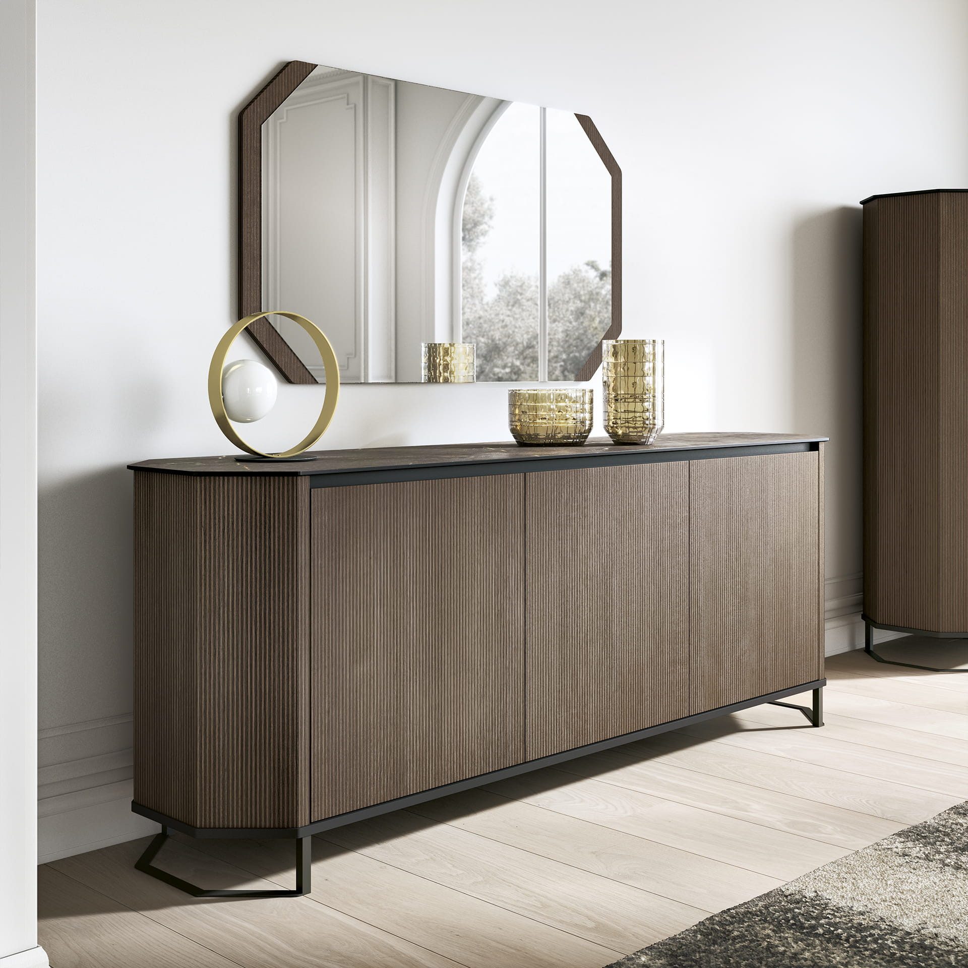 Interdesign24 Sideboard Hexa (mit 3 Türen, in Holzoptik, mit Oberplatte in Marmoroptik), Made in Italy