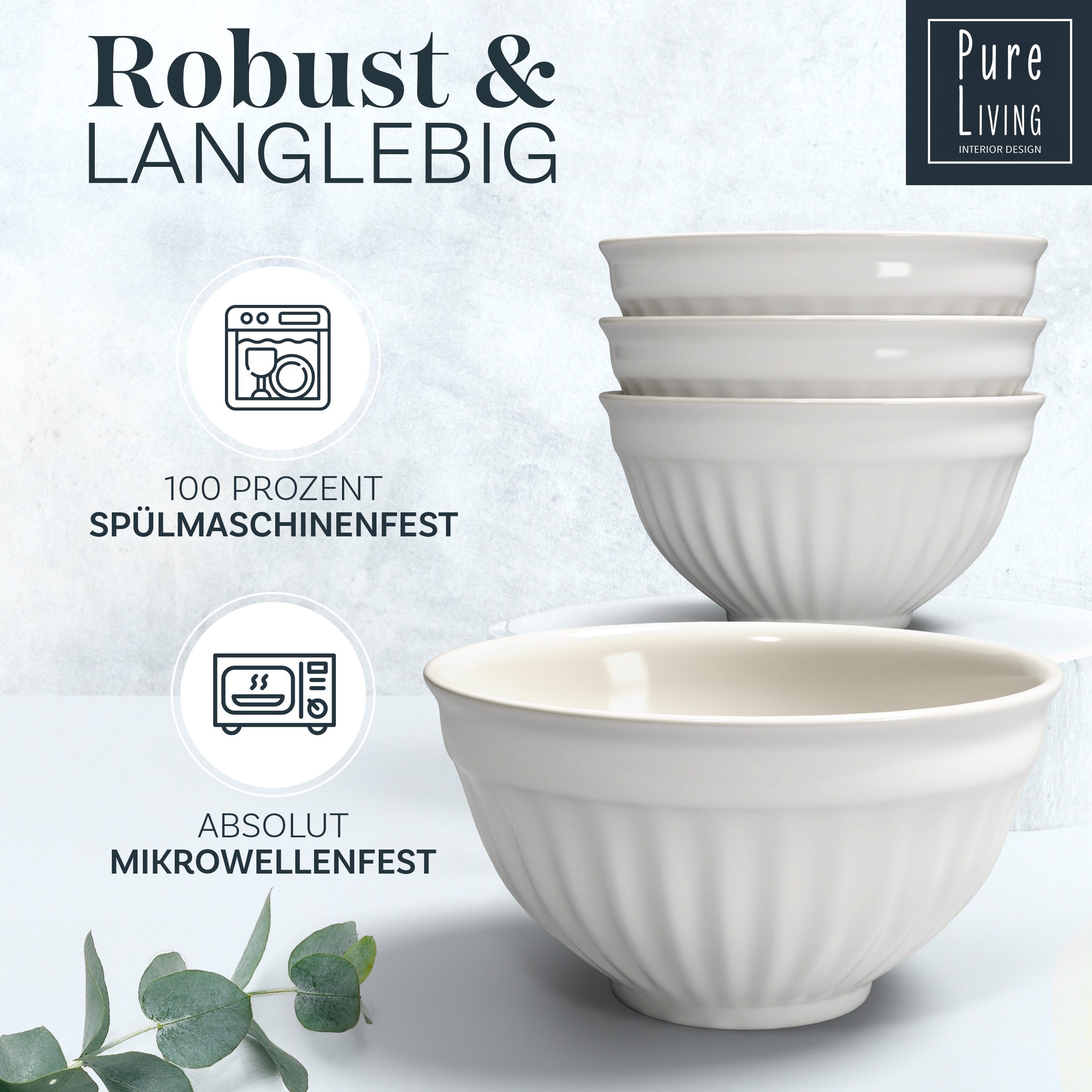 PURE LIVING INTERIOR DESIGN Geschirr-Set Hygge aus Steingut, 48-tlg., für 12 Personen, Hellgrau (48-tlg), 12 Personen, Steingut – Bild 4 von 5