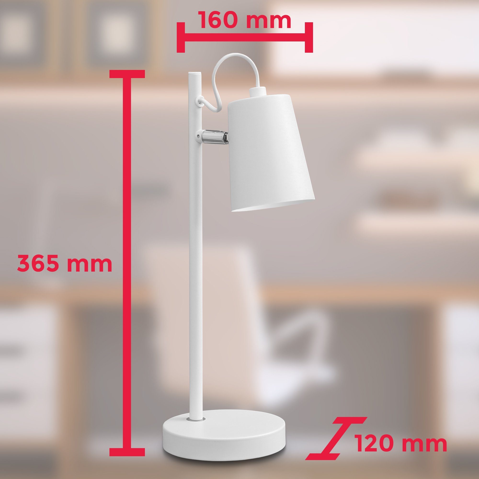 B.K.Licht LED Tischleuchte, ohne Leuchtmittel, Schreibtisch-Lampe Leselampe Schwenkbar LED Tischlampe E14 Weiß