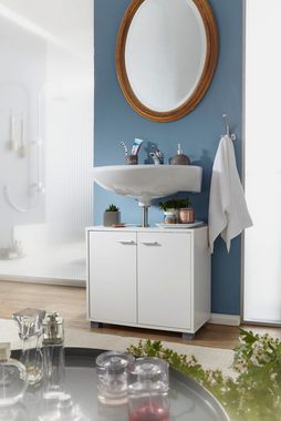 Wohnling Waschbeckenunterschrank WL1.344 (Badunterschrank 60x55x30 cm Weiß mit 2 Türen) Waschtischunterschrank Modern, Badschrank Stehend