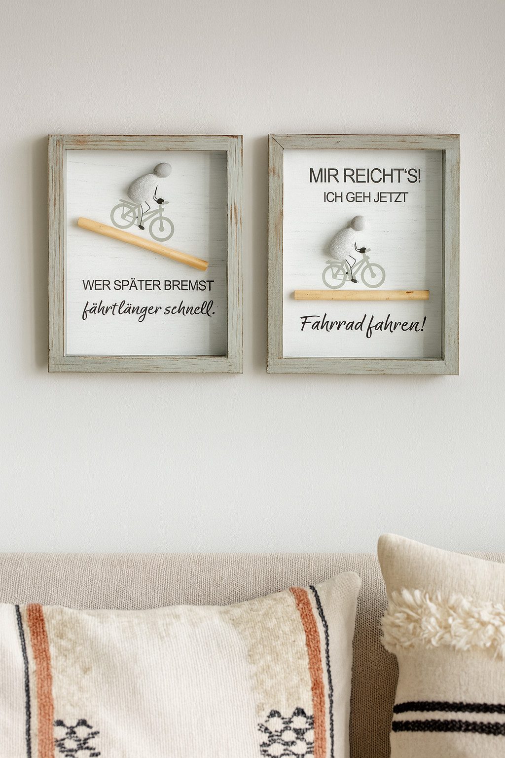 MF Wanddekoobjekt Fahrradliebe Steinbild Set Wandbild Fahrrad Spruch Grau Weiß 25cm (2 St)