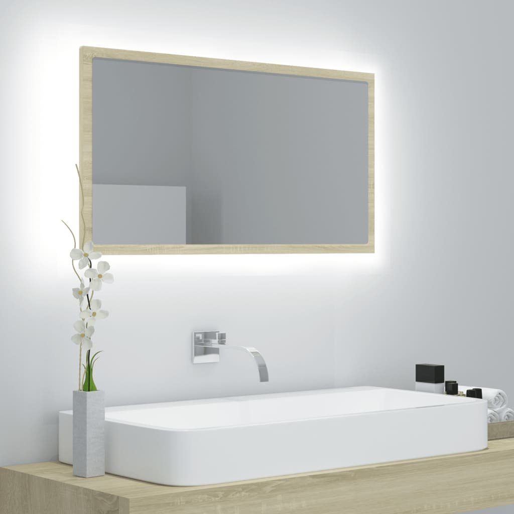 vidaXL Badezimmerspiegelschrank LED-Badspiegel Sonoma-Eiche 80x8,5x37 cm Acryl (1-St) Sonoma Eiche