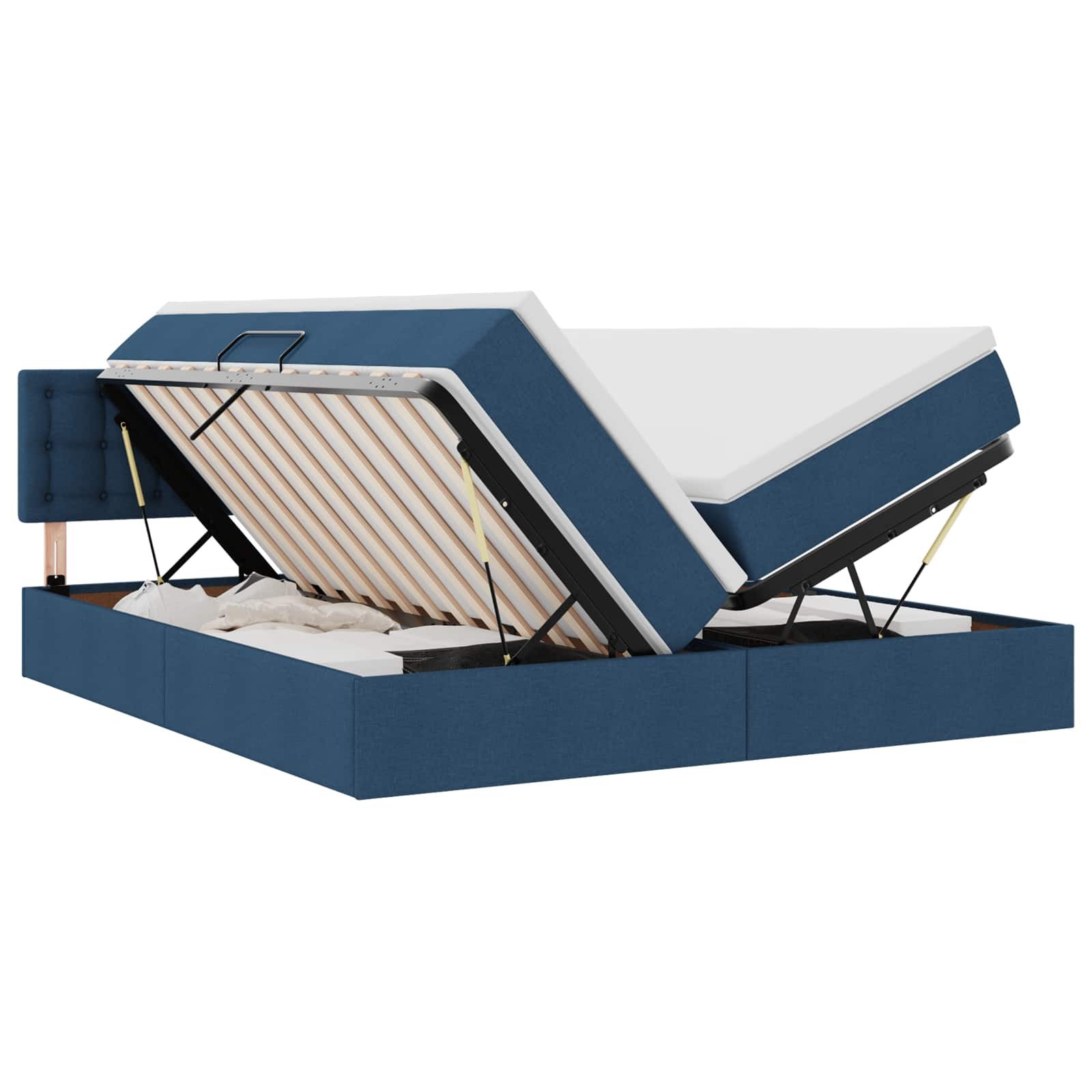 Bett Aufbewahrungsbett mit Matratze Blau 200 x 200 cm Kunstleder