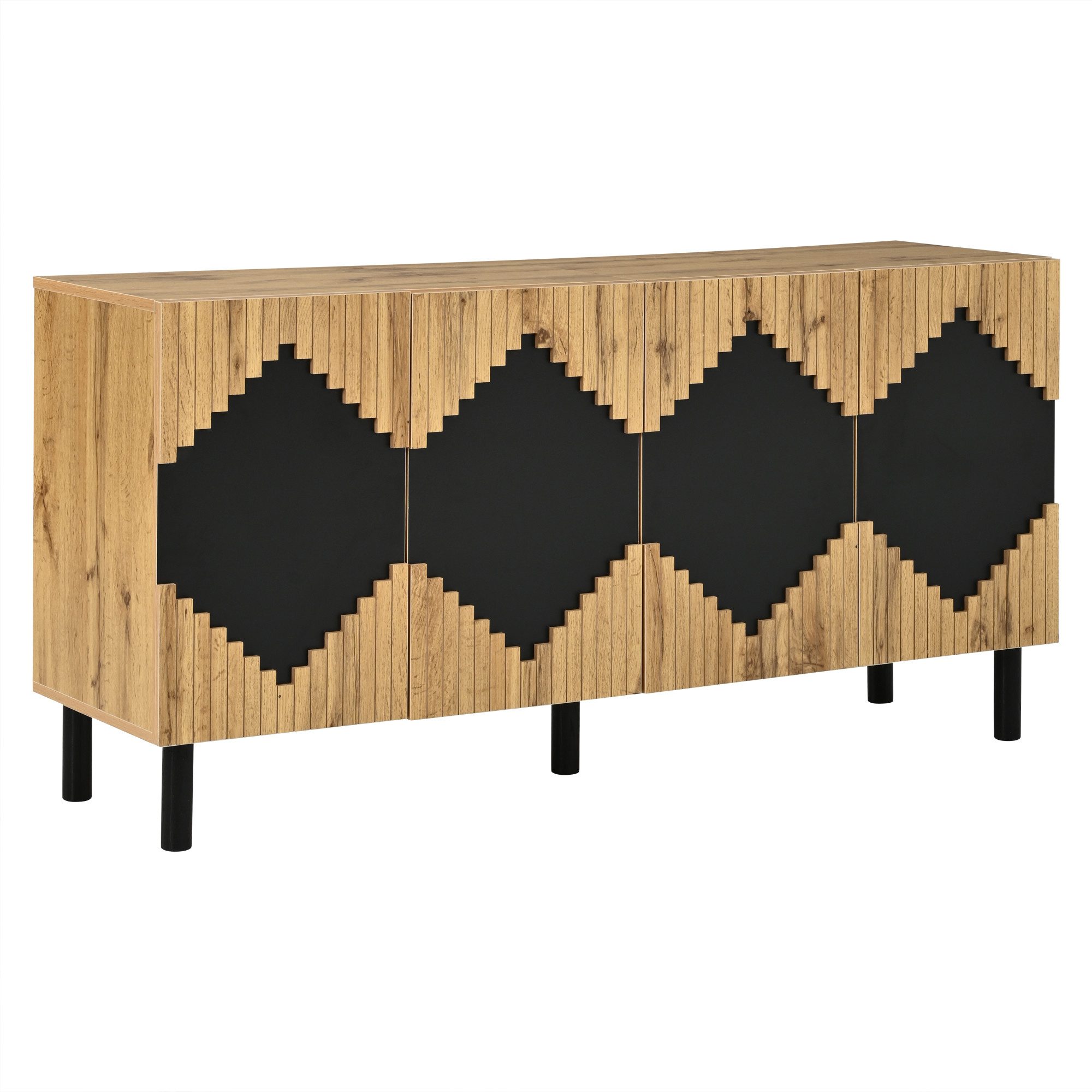 Merax Sideboard mit Rautenmuster, Aufbewahrungsschrank Holzoptik Flur Schrank (1 St), Kommode mit 2 Türen und Push-Open-Funktion, 140x40x70cm