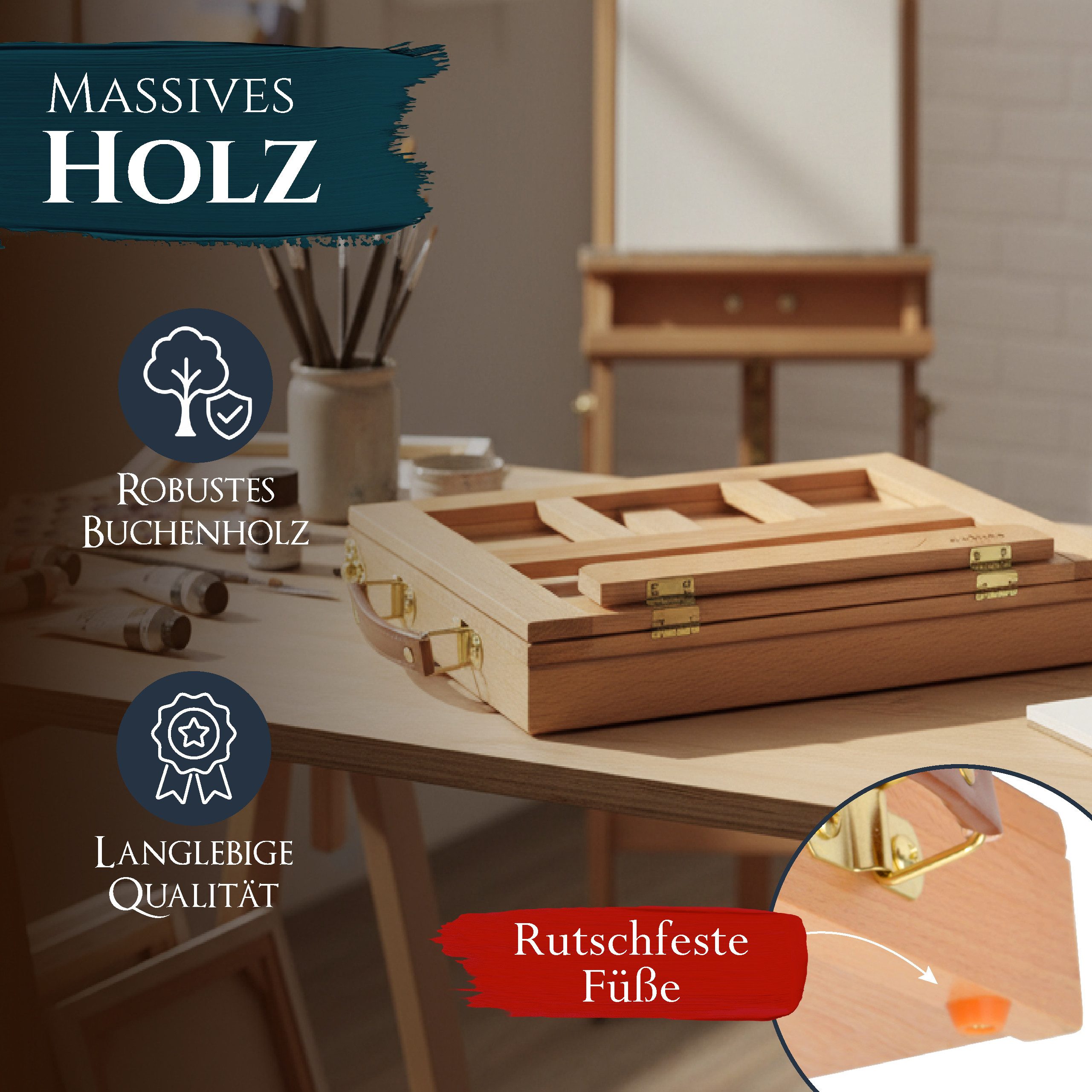 Artina Staffelei Tischstaffelei Holz Stabiles Malbrett mit Aufbewahrung Colmar, Colmar – Verstellbares Zeichenbrett zum Malen & Zeichnen – Bild 3 von 5