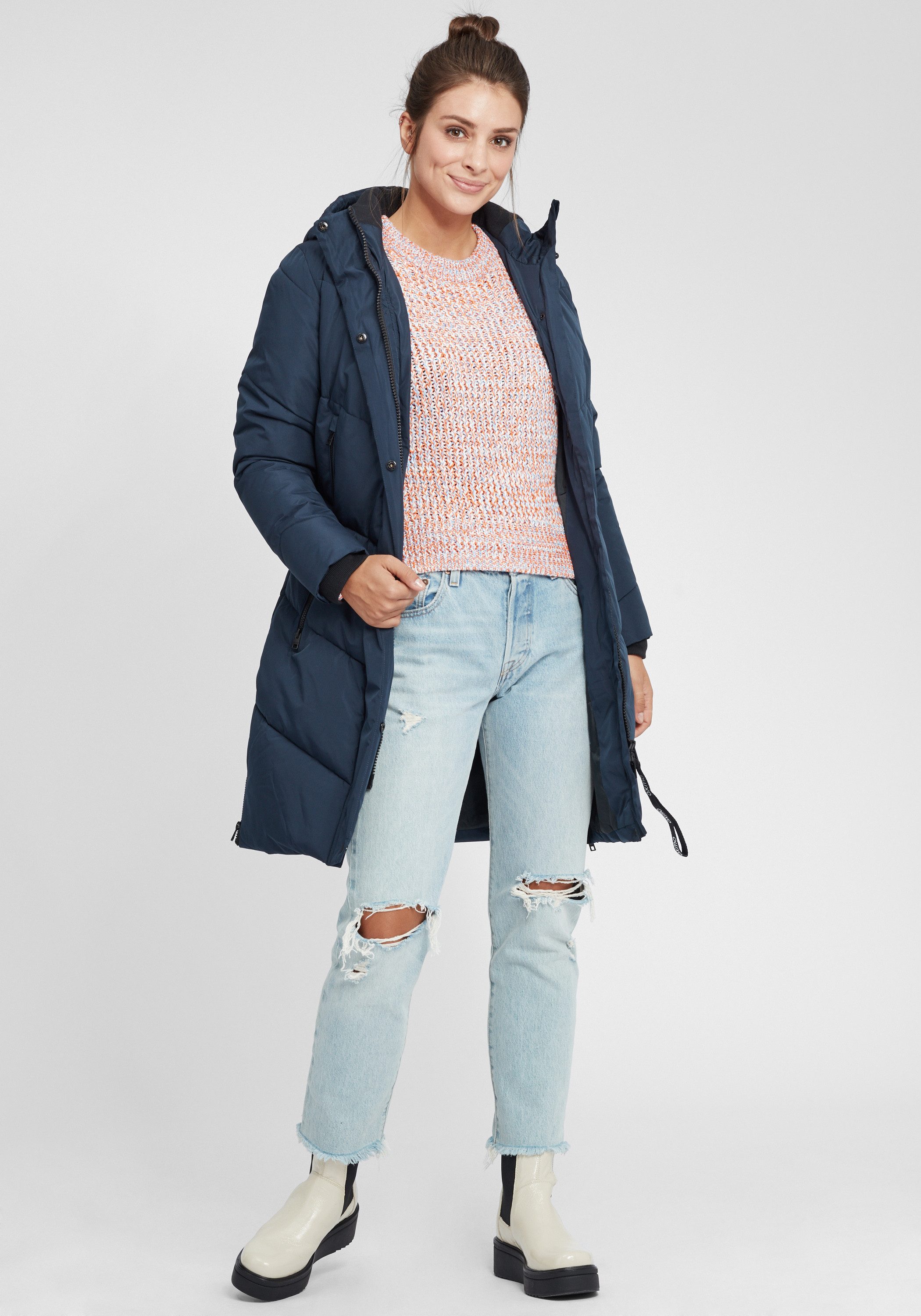 OXMO Steppmantel OXJuna Steppjacke Parka mit Kapuze und praktischen Taschen