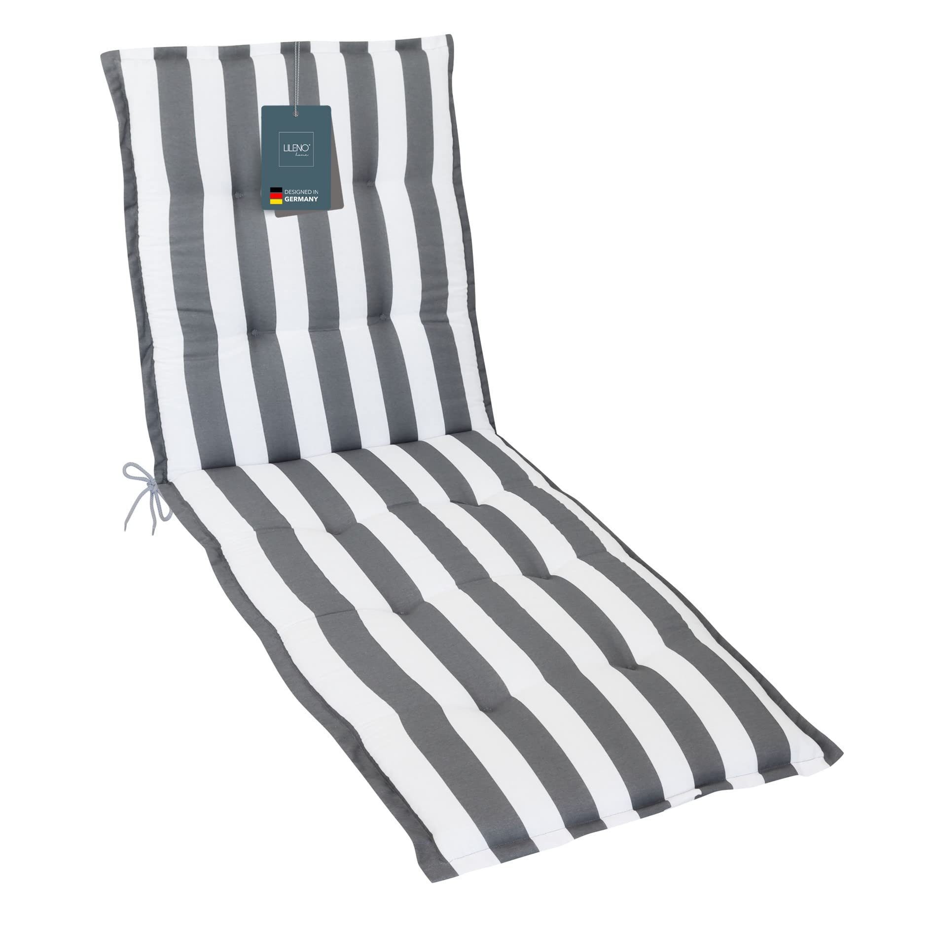 LILENO HOME Liegenauflage perfekt für Strandliege, Sonnenliege Auflage, Gartenliege Auflage, (1er Set), Polster Auflage für Rollliegen Blockstreifen Grau, Sitzpolster