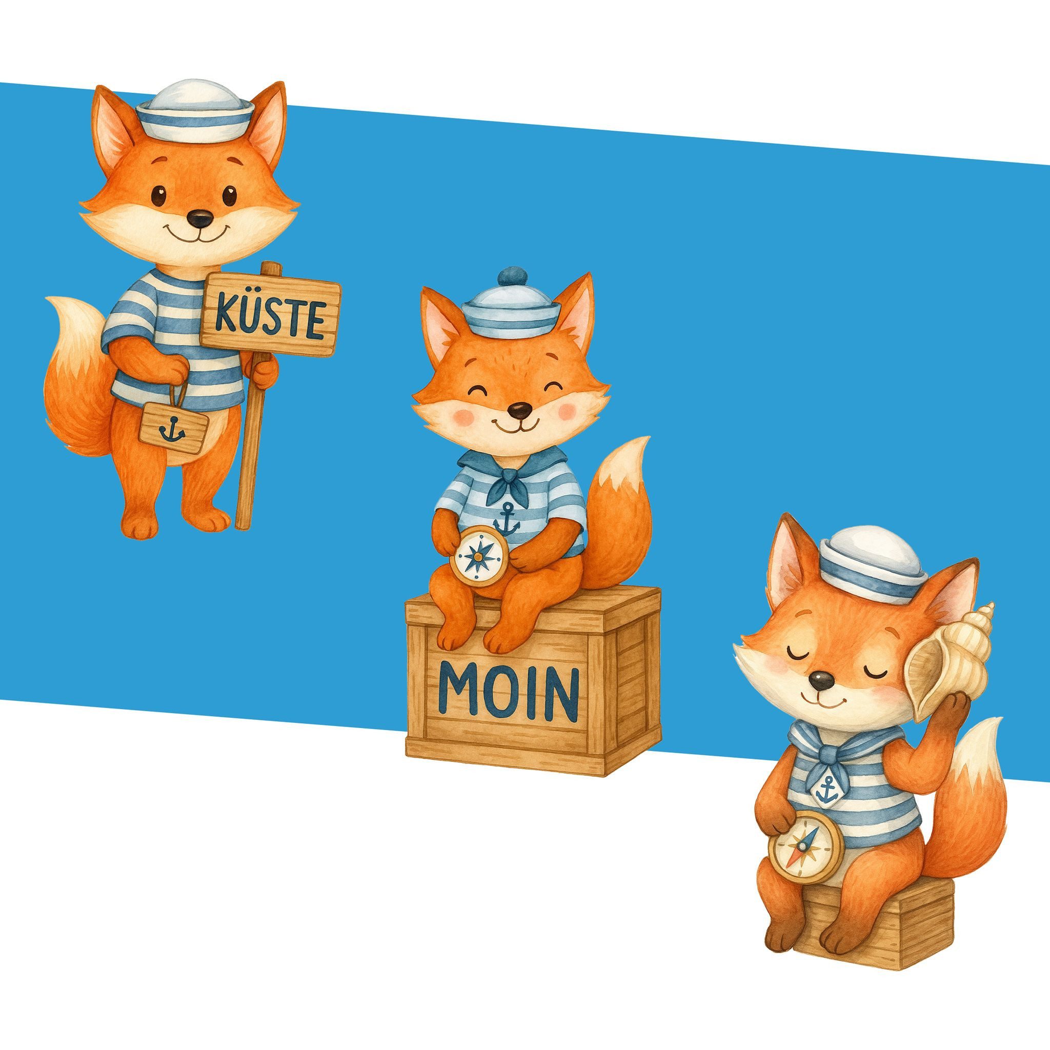 Sunnywall Wandtattoo Aufkleber Maritim Fuchs - maritime Wanddeko für Kinderzimmer, selbstklebend, konturgeschnitten, rückstandslos entfernbar
