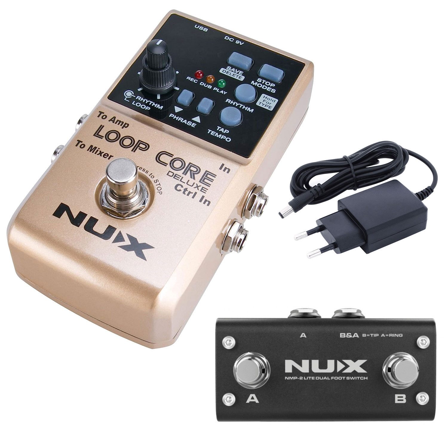 E-Gitarre Nux Loop Core Deluxe Bundle Effektpedal mit Netzteil