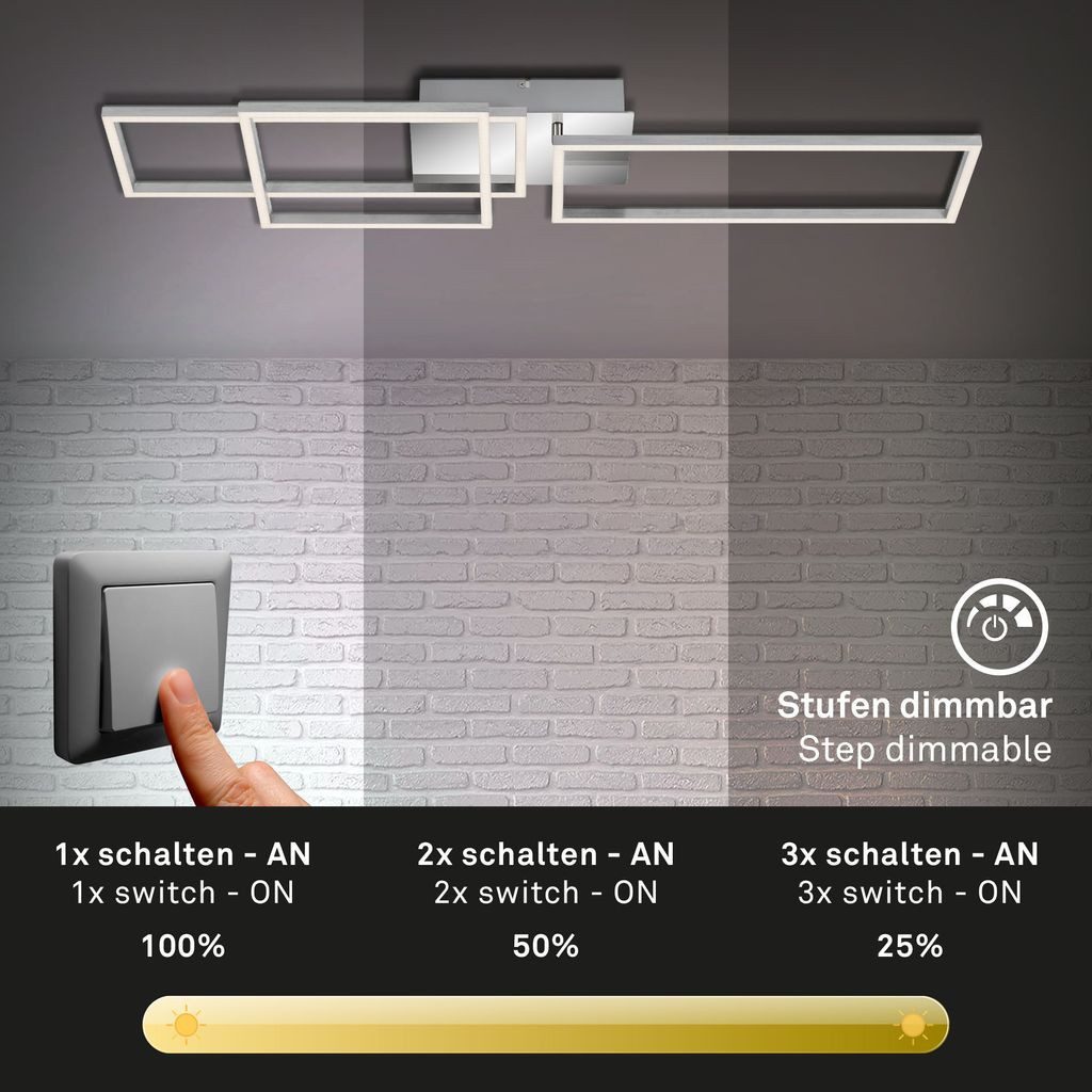 Briloner Leuchten LED Deckenleuchte 3136-018, Dimmfunktion, LED fest integriert, 2700K - Extra-Warmweiß, Moderne Wohnzimmer Deckenlampe dimmbar und schwenkbar 3000K