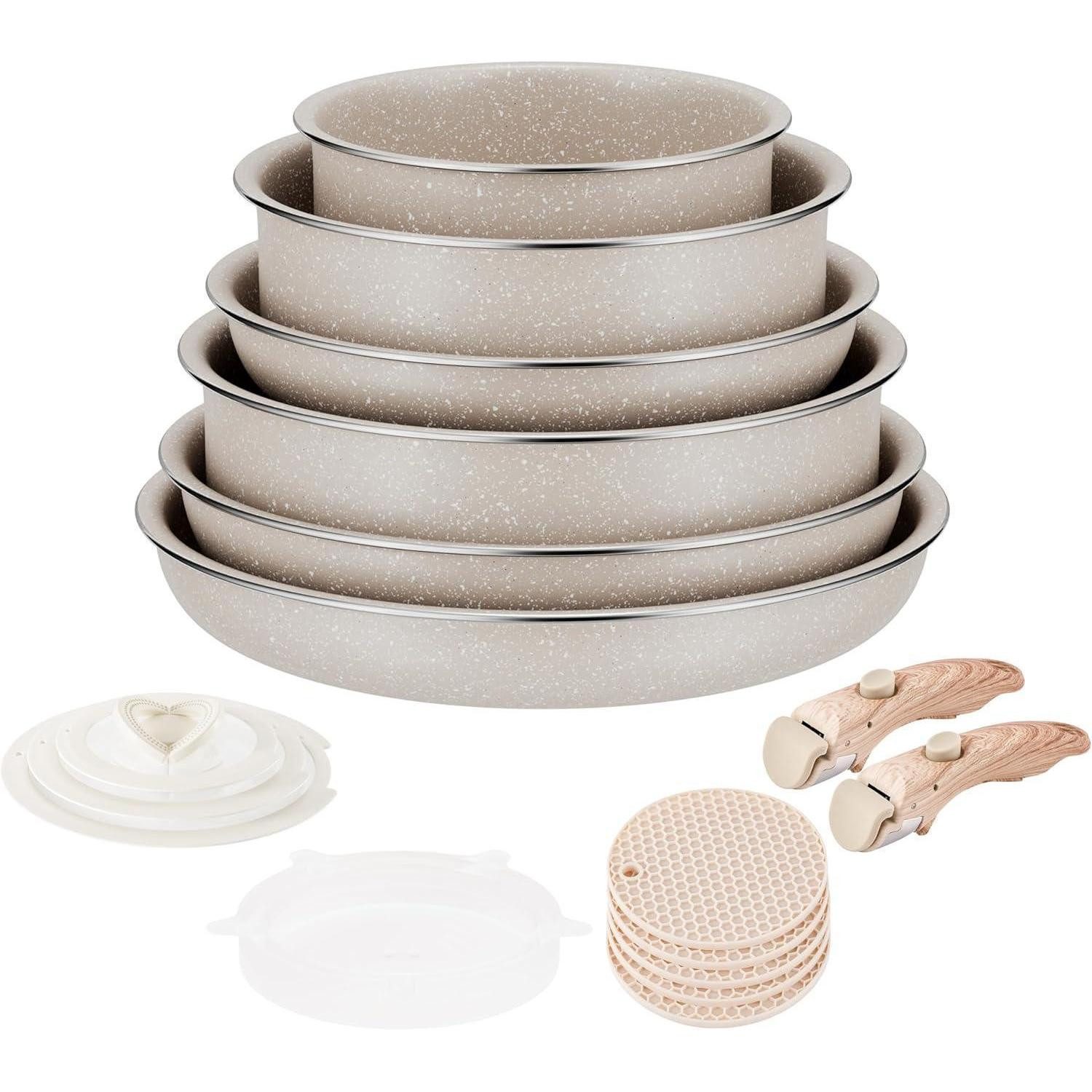 LuxusKollektion Pfannen-Set Töpfe Pfannen Set Induktion Antihaft Abnehmbar Granit 6-Brown