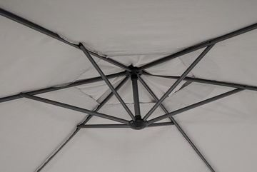Bizzotto Ampelschirm TROPEA, Hellgrau, Ø 300 cm, Aluminium, Drehbar, Schwenkbar, Höhenverstellbar, mit Plattenständer, Polyester