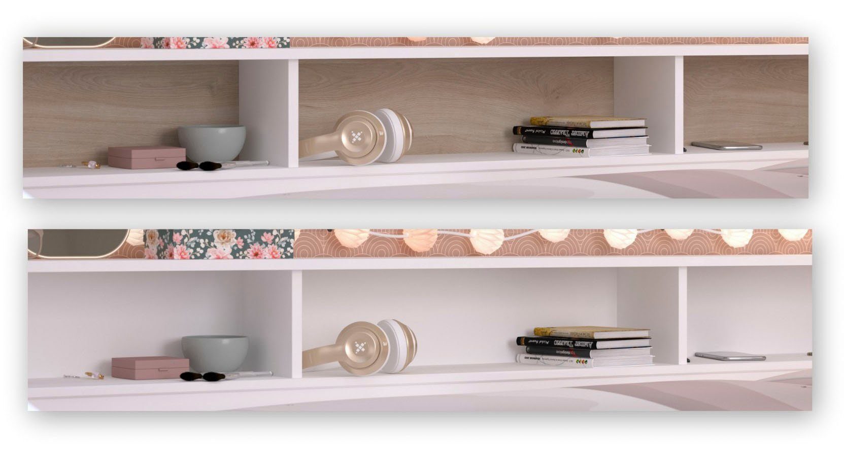 Parisot Sleep storage bed, daybed, children's bed, rotating shelf back panel (colored + white), including shelves, drawers, plenty of storage space, TOP SELLER!