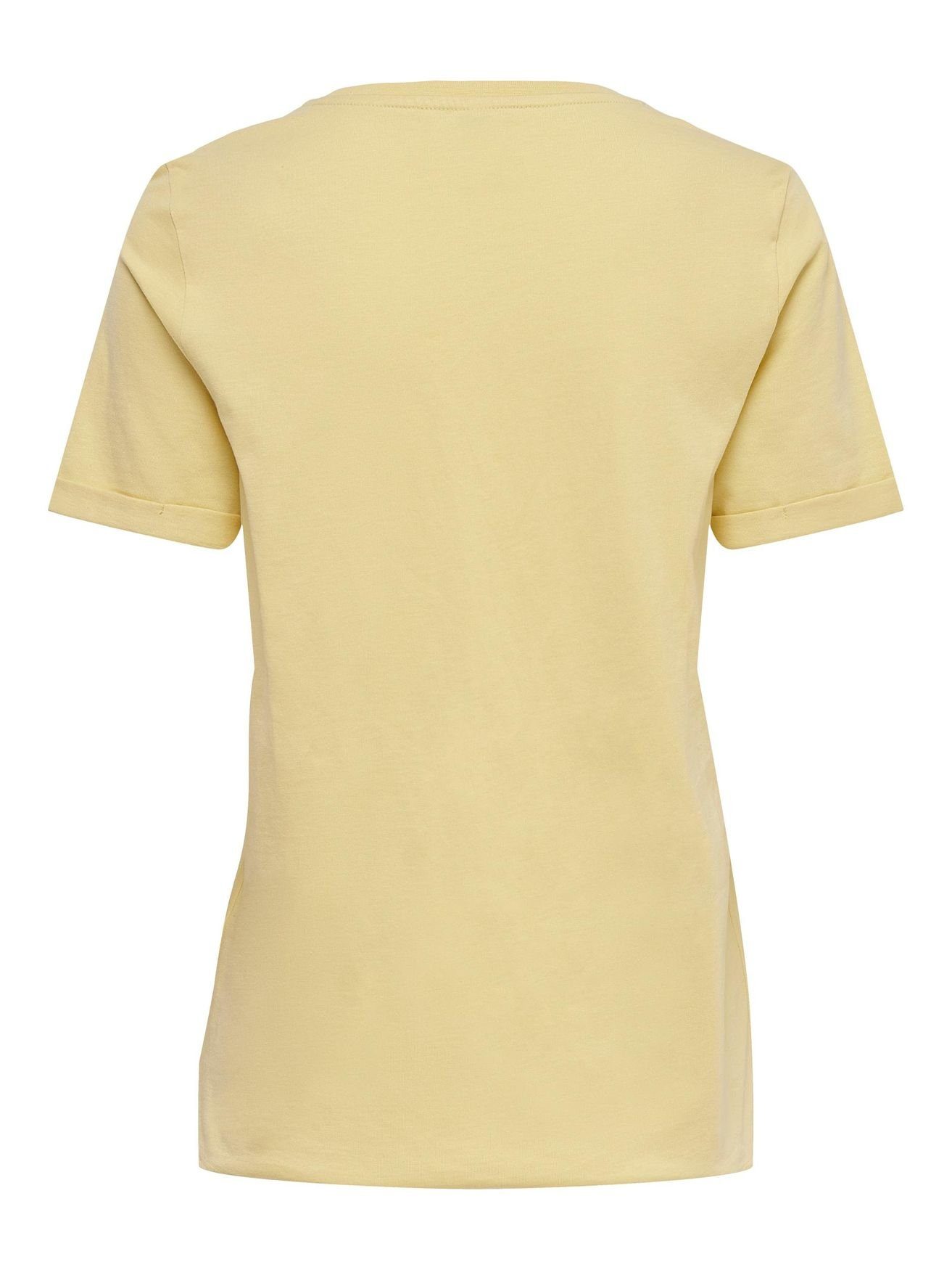 Basic T-Shirt Einfarbiges Gelb T-Shirt in 4232 (1-tlg) ONLY mit Brand ONLKITA Herz