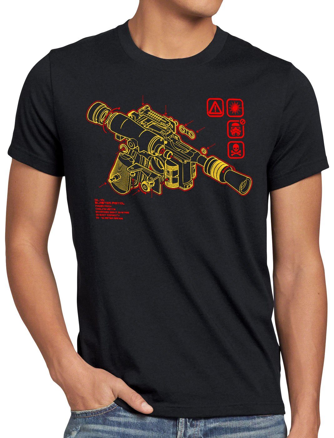 style3 Print-Shirt Herren T-Shirt Han Blaster shot first solo laser pistole greedo schwarz