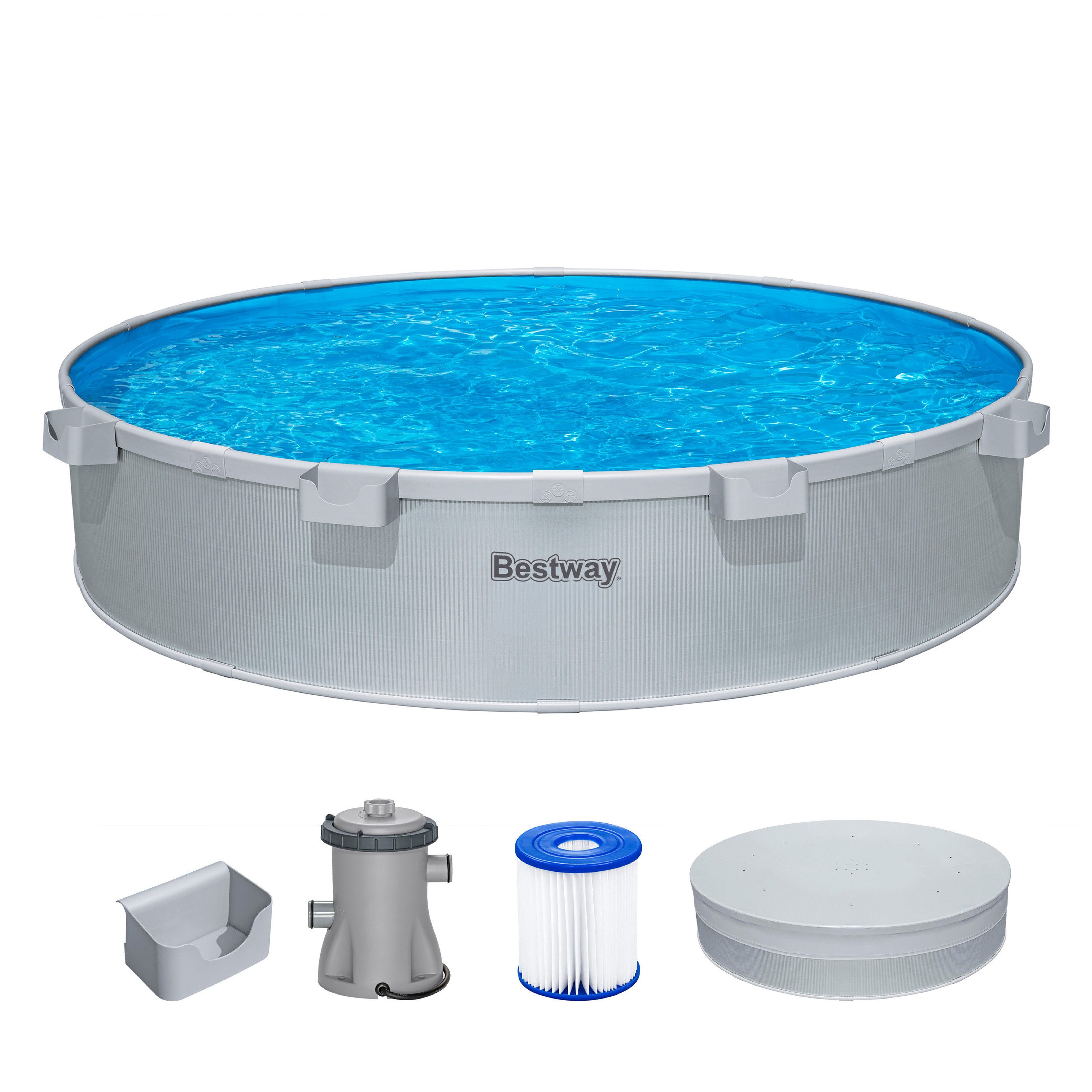 Bestway Pool Ø 305 x 61 cm (Set, Inkl. Filterpumpe, Abdeckplane), 365 Tage aufstellfähig
