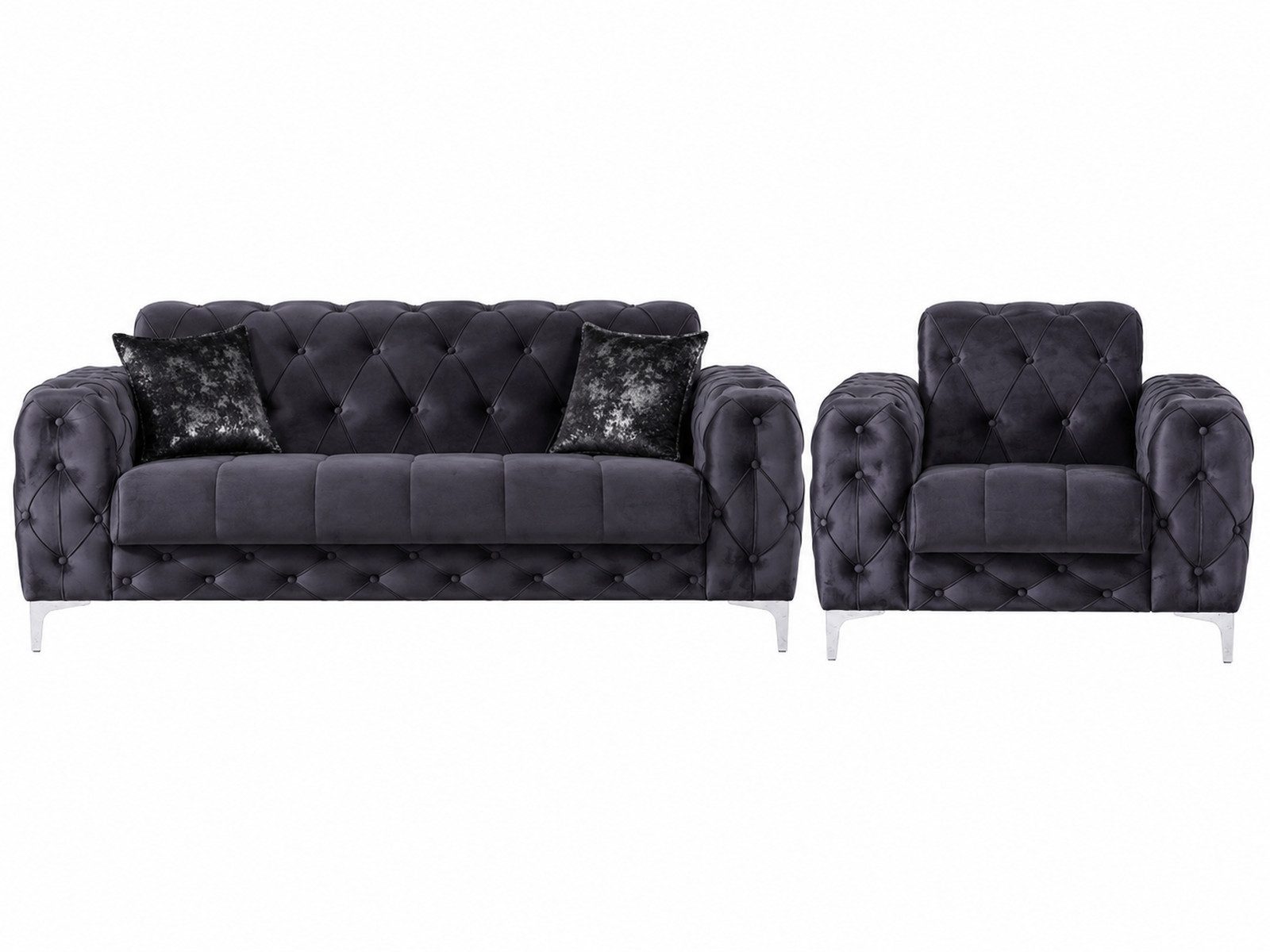 Villa Möbel Polstergarnitur Acelya, (2-tlg. Set, Set besteht aus: 2-Sitzer + Sessel), Anthrazit Sofa Set mit Schlaffunktion durch aufklappbare Sitzfläche