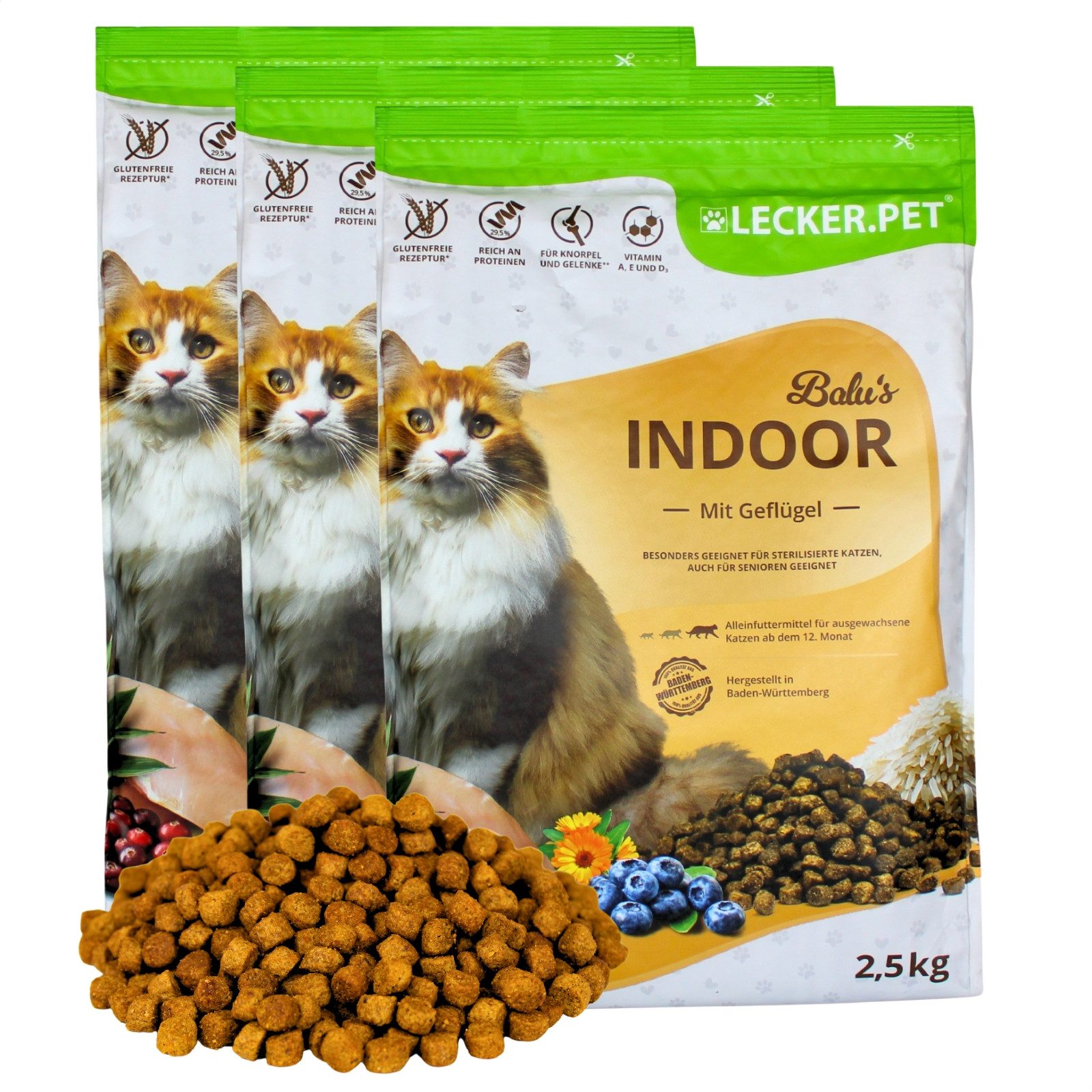 Lecker.Pet 7,5 kg Lecker.Pet® Balu's Indoor Geflügel Trockenfutter Vollnahrung Geflügel, Trockenfutter für: Katze