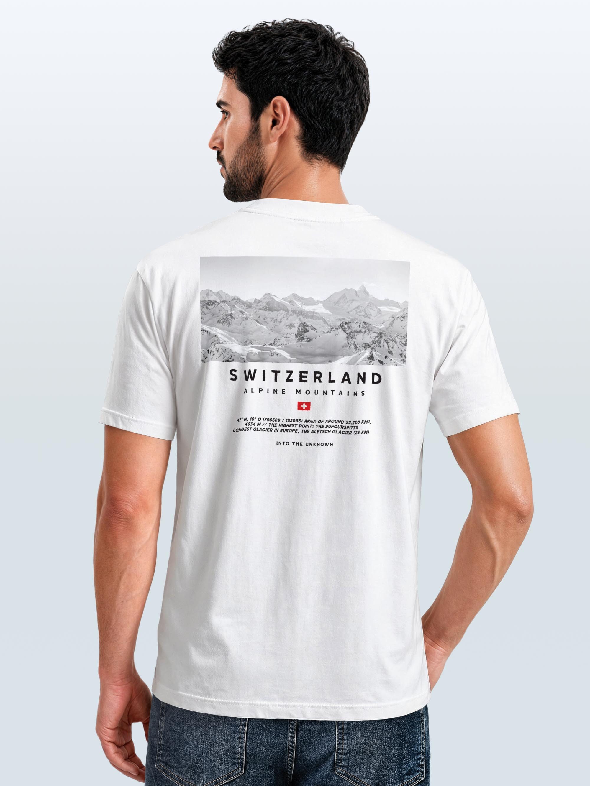 Neverless Print-Shirt Herren T-Shirt Wandern Berge Alpen Schweiz Fotoprint Backprint mit Print