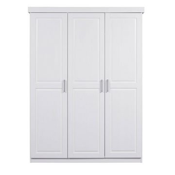 möbelando Kleiderschrank Magnus (BxHxT 140 x 190 x 55 cm) aus Massivholz in Weiss mit 3 Türen und 5 Einlegeböden