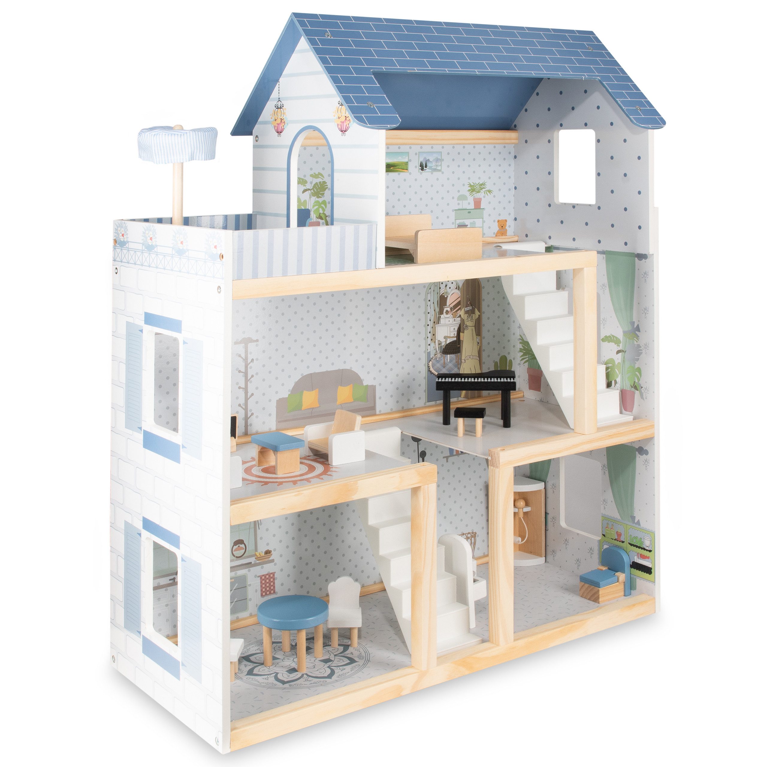 COIL Puppenhaus Holzpuppenhaus, Spielzeugset mit Möbeln und Zubehör, Großes günstig online kaufen