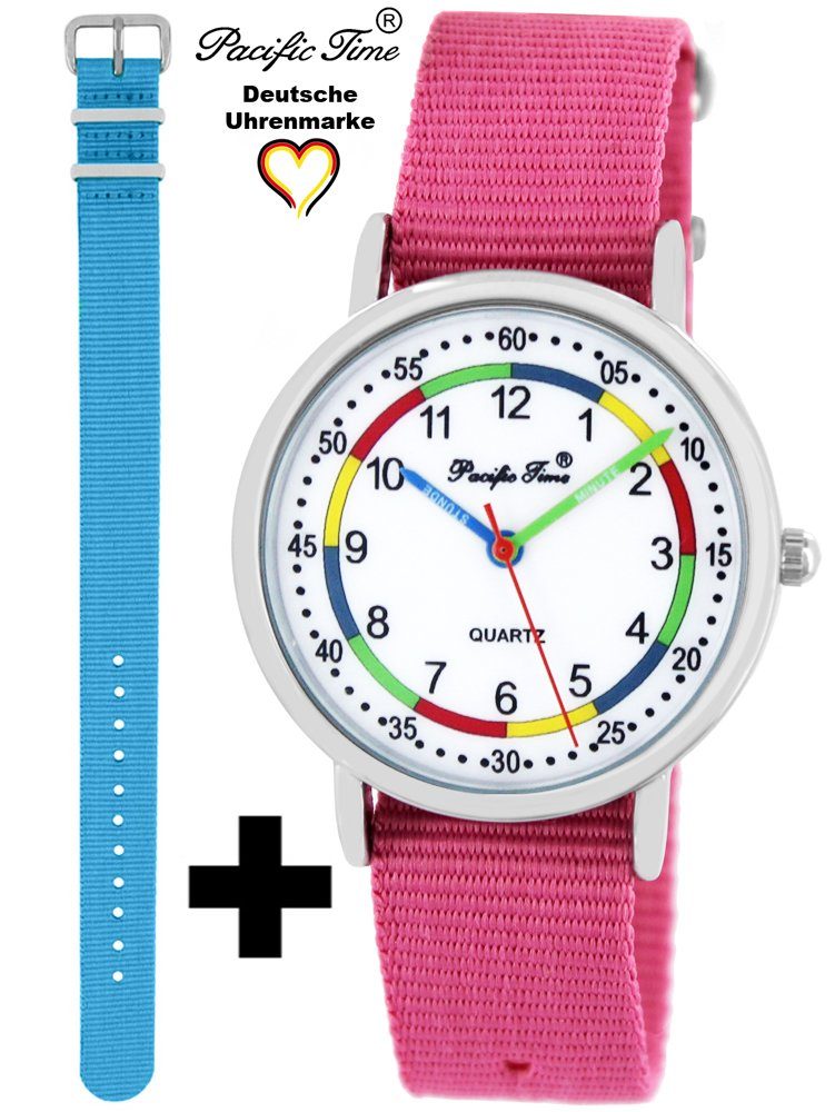Pacific Time Quarzuhr Set Kinder Armbanduhr First Lernuhr Wechselarmband, Mix und Match Design - Gratis Versand hellblau und rosa