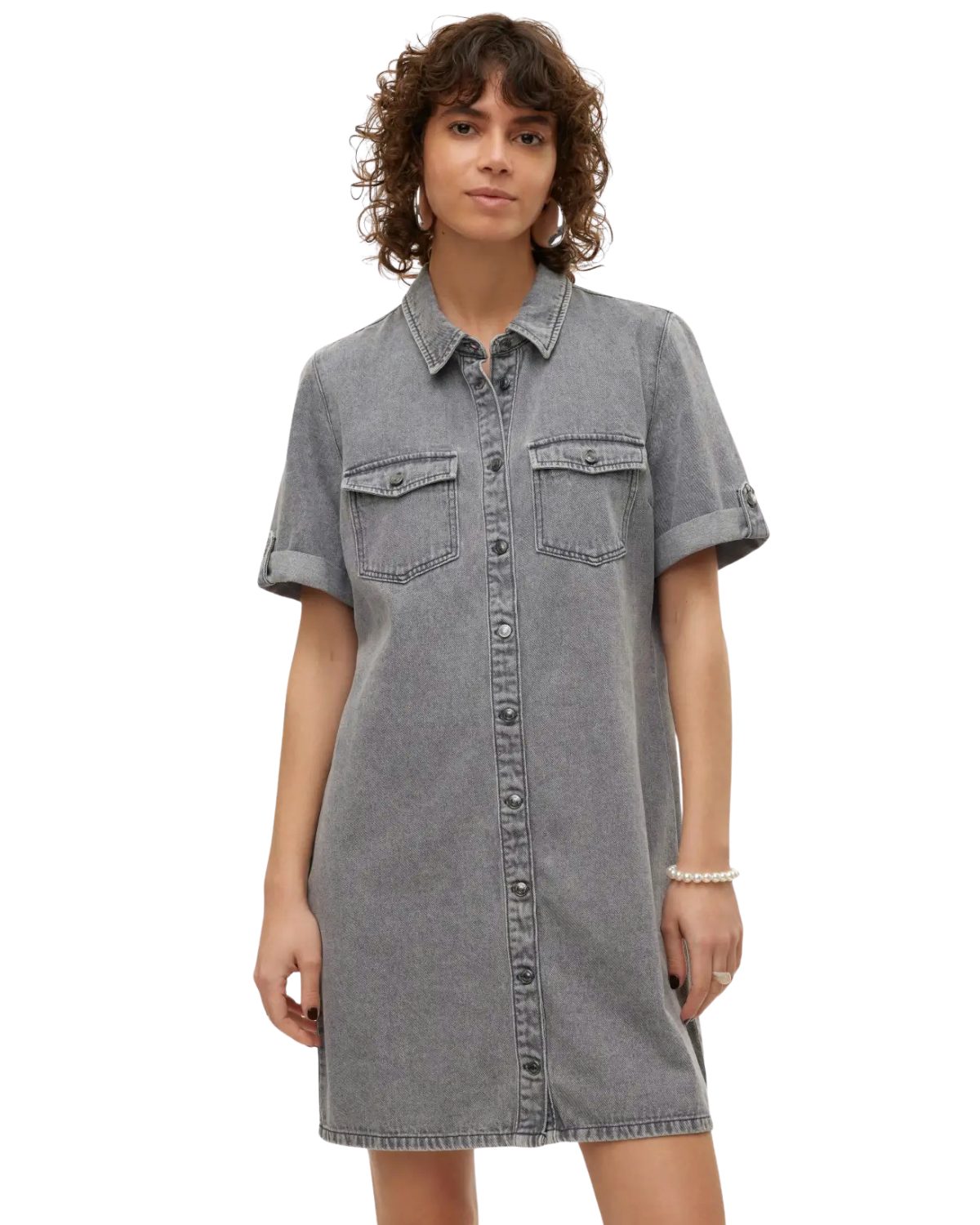 Vero Moda Jeanskleid Jeanskleid mit klassischem Kragen und durchgehender Knopfleiste