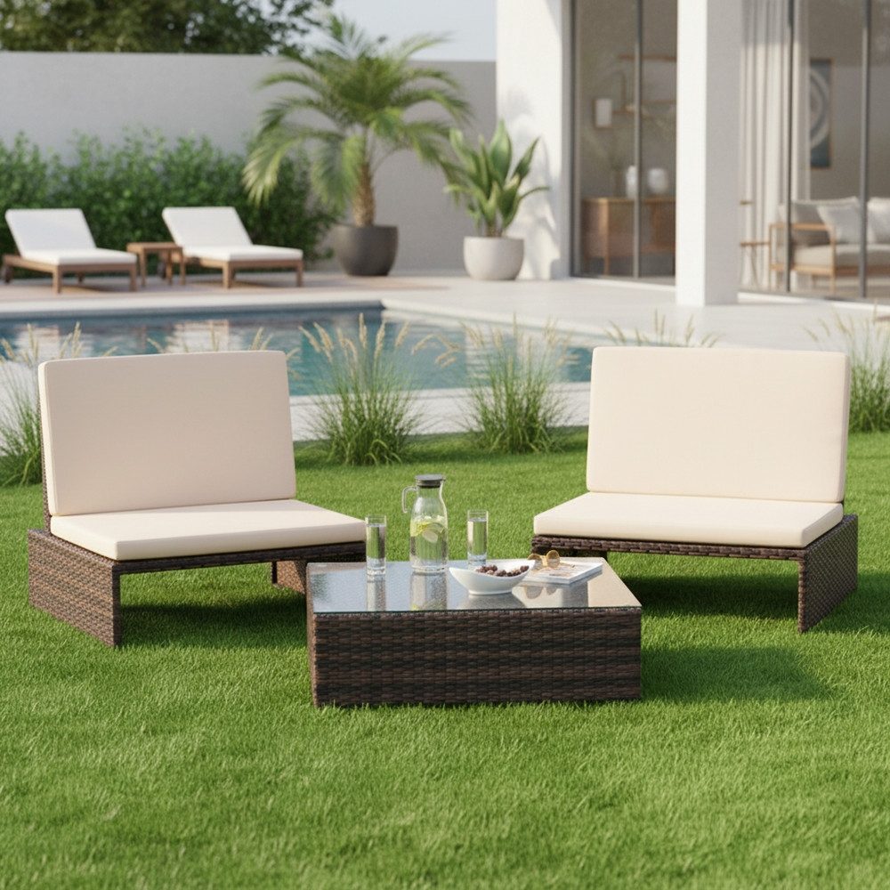 Melko Gartenlounge-Set Gartenset Lounge aus Polyrattan ver. Farben Sitzgruppe 2 Sessel Tisch, (Stück, 3-tlg), Wasserabweisend