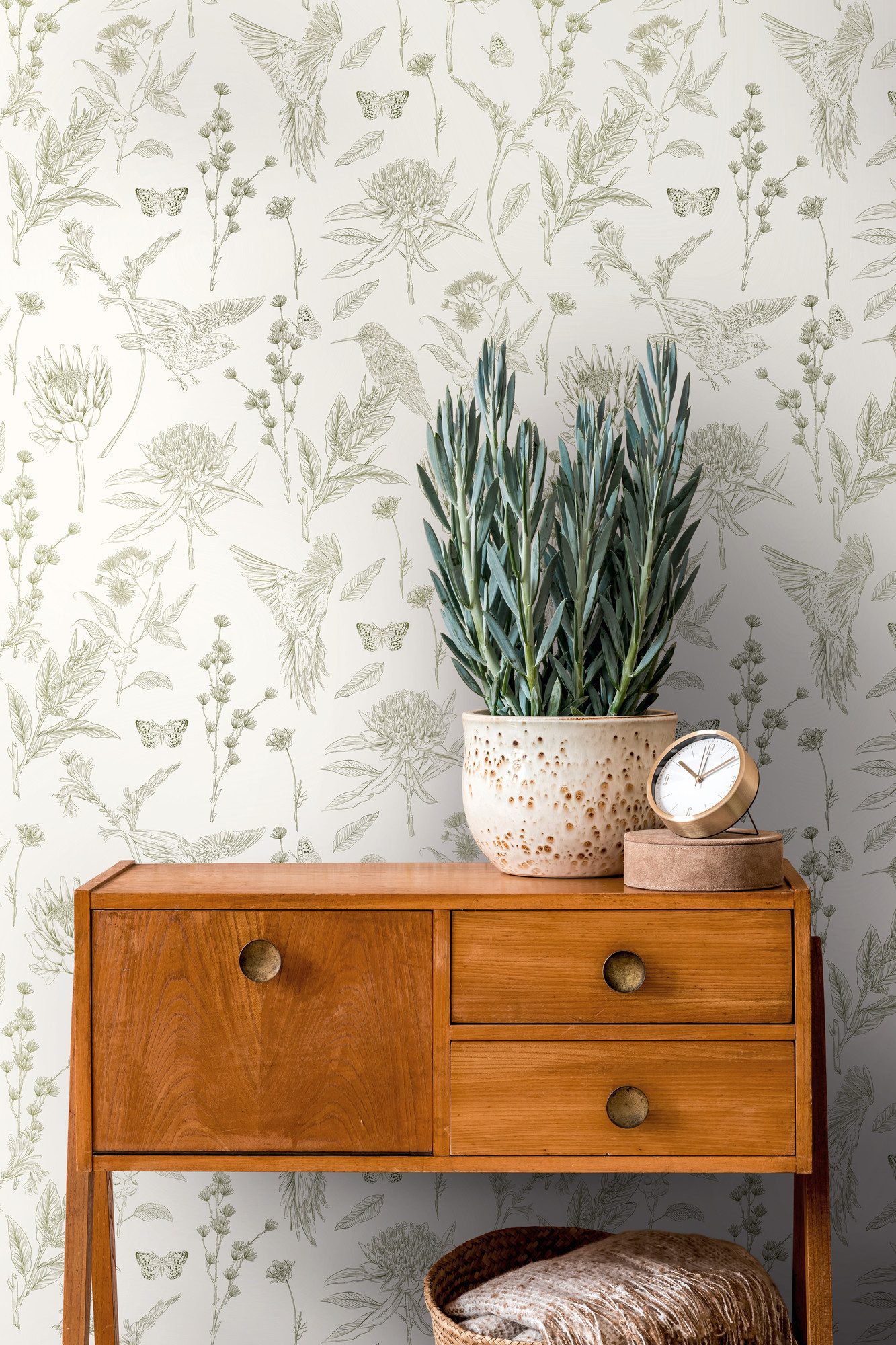 living walls Vliestapete Drawn Into Nature Blumen-Tapete Mustertapete Pflanzen Natur, strukturiert, matt, (1 St), Vliestapete Blümchen für Schlafzimmer Küche Wohnzimmer Blumen Design