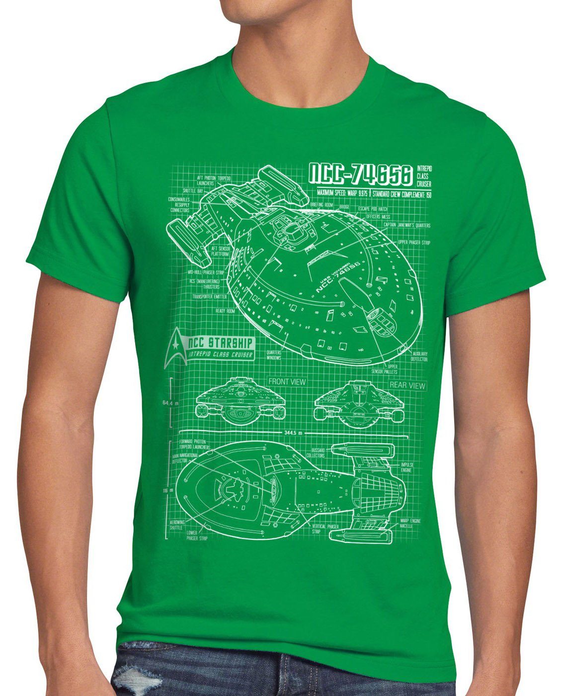 style3 Print-Shirt Herren T-Shirt Voyager NCC-74656 trek trekkie star sternenflotte kathryn janeway grün