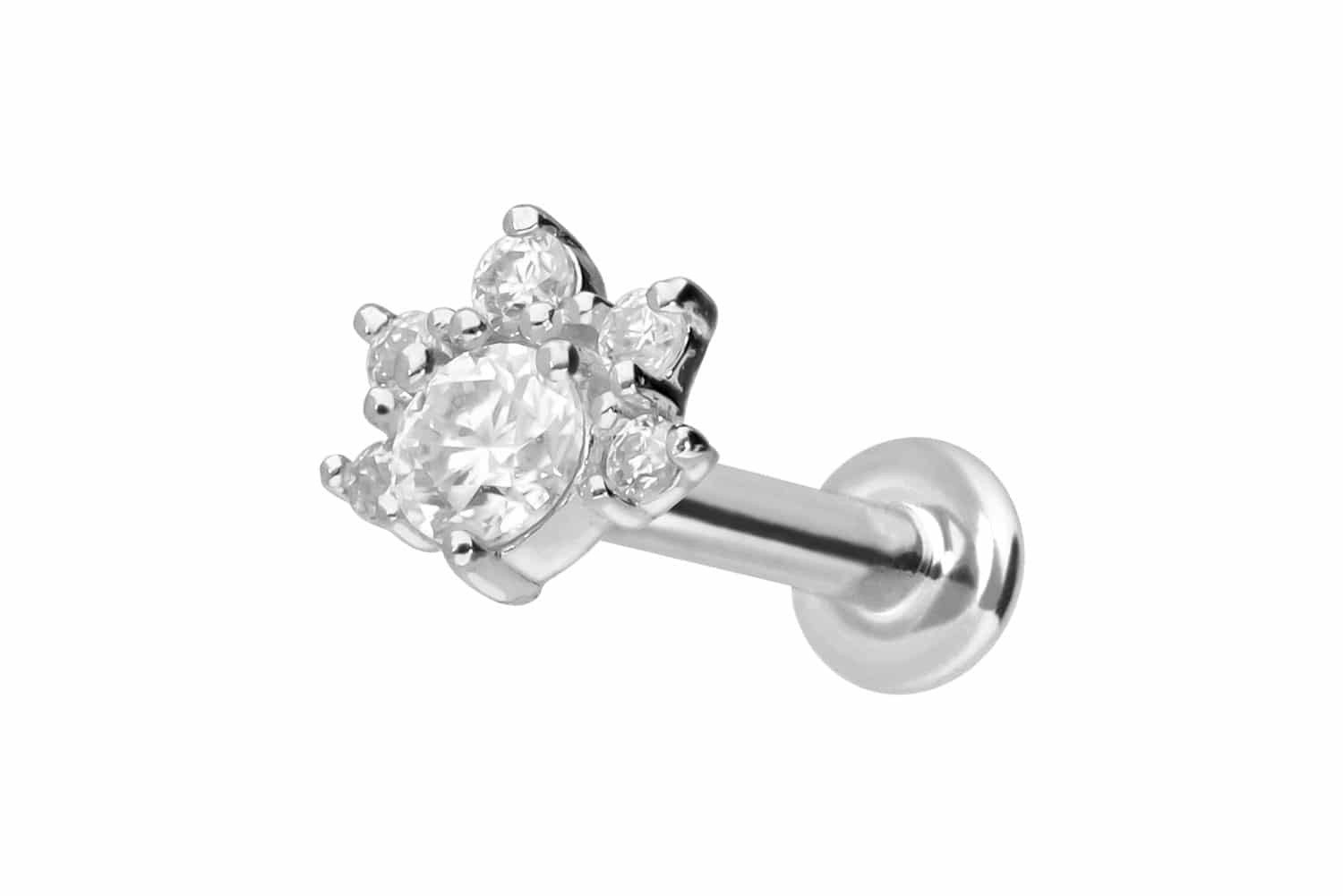 Piercing-Set 14 Karat Gold Labret mit Push Fit MOISSANIT-BLUME