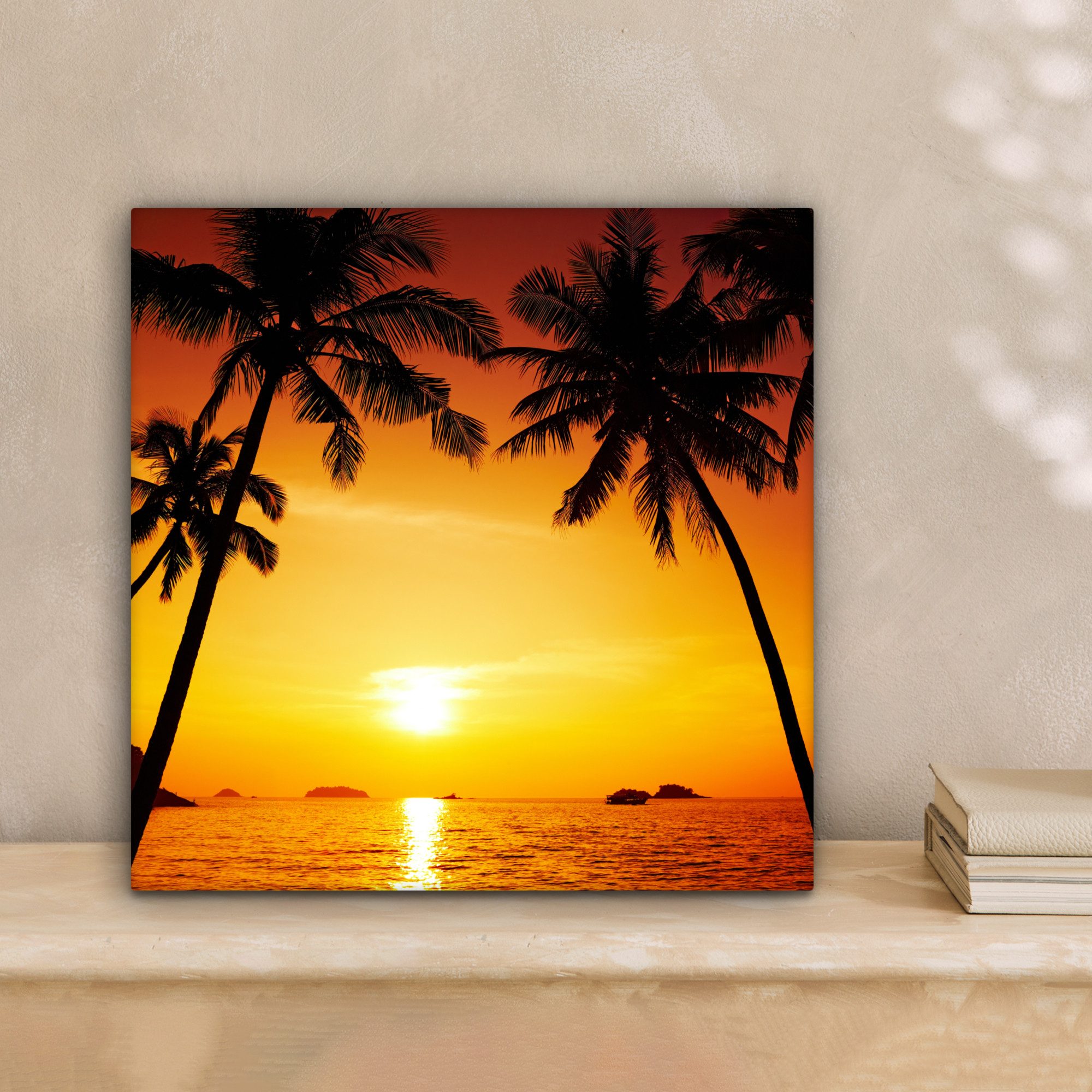 OneMillionCanvasses® Leinwandbild Palme - Sonnenuntergang - Strand - Orange günstig online kaufen