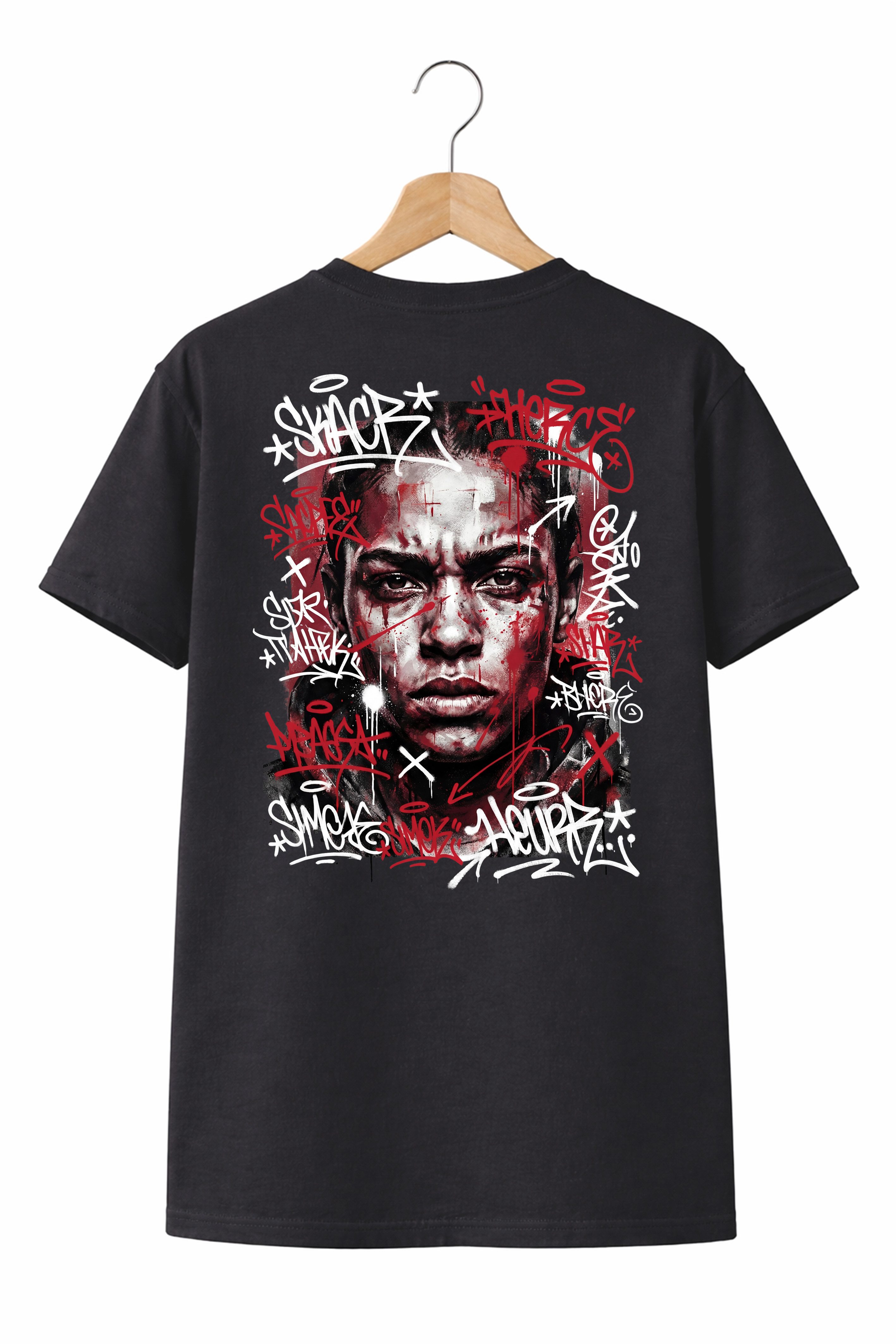 Banco T-Shirt Herren FACE Shirt Print (Einzelartikel) Ausdrucksstarkes Porträt-Design mit kontrastreichen Graffiti-Tags.
