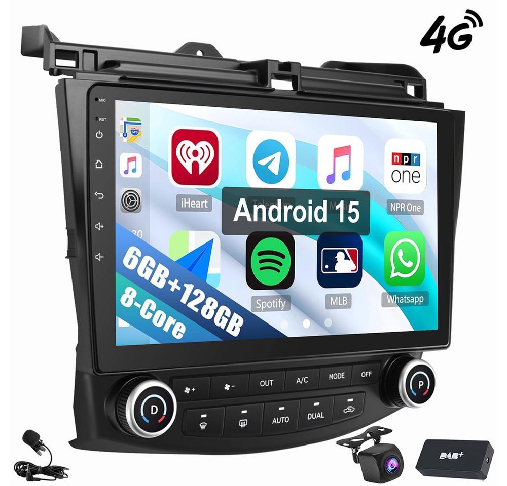 ESSGOO Für Honda Accord VII 7 6+128G Apple Carplay GPS RDS EQ 4G WiFi Autoradio (RDS, Digitalradio (DAB), FM, AM, 8-Kern Carplay Android Auto GPS Navi WIFI BT)