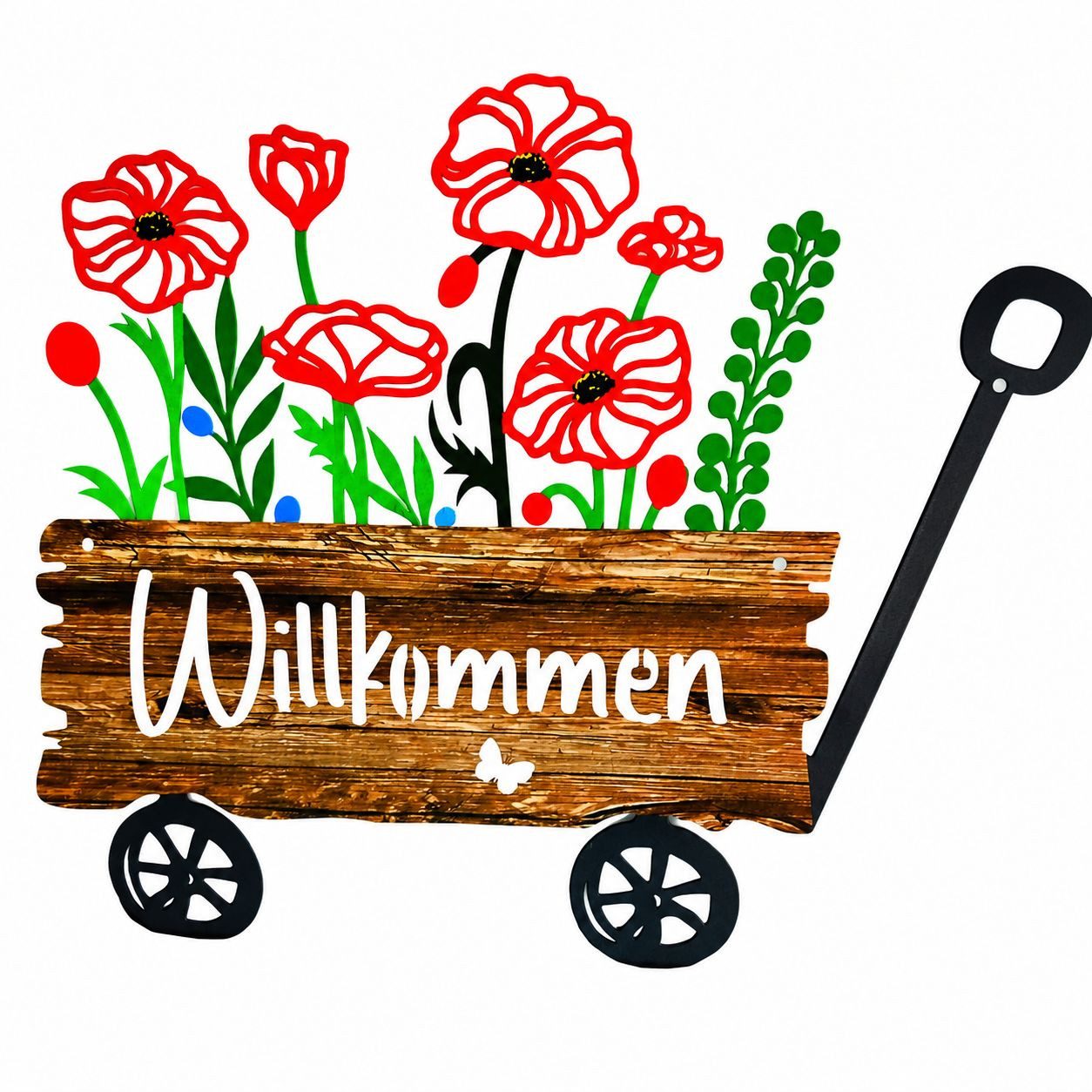 Dragimex Metallschild Gartenschild Bollerwagen Willkommen – für Gartenzaun & Eingangsbereich