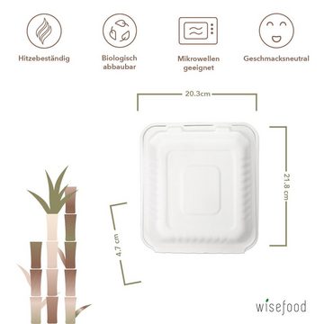 wisefood Lunchbox Bio Zuckerrohr Bagasse Menübox 3-Fach unterteilt, Bagasse, (50-tlg)
