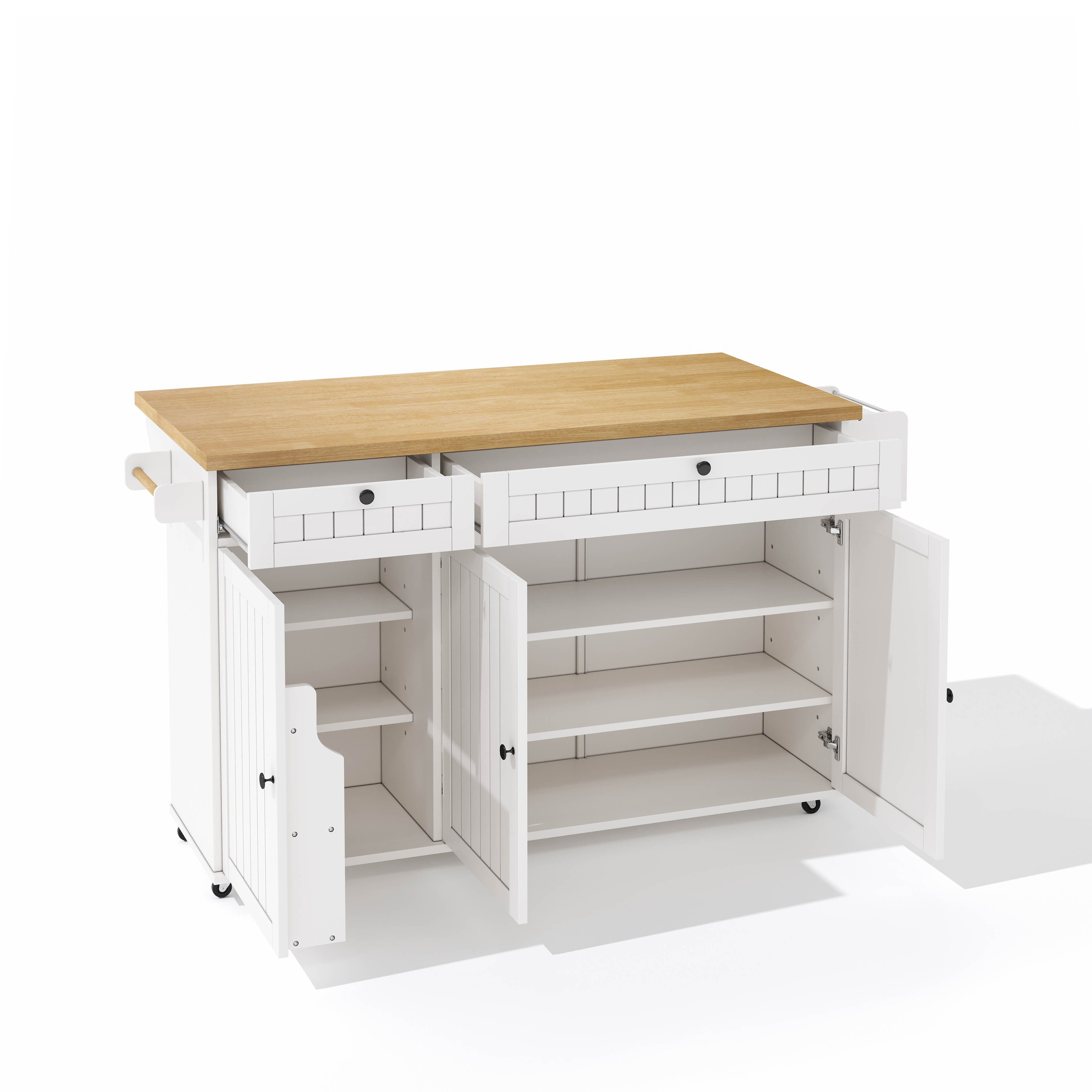 Flieks Küchenwagen Kücheninsel mit erweiterbarer Arbeitsplatte, Türregal und Rollen, (1 St), Servierwagen Küchenschrank Buffetschrank mit Schubladen Weiß – Bild 4 von 5