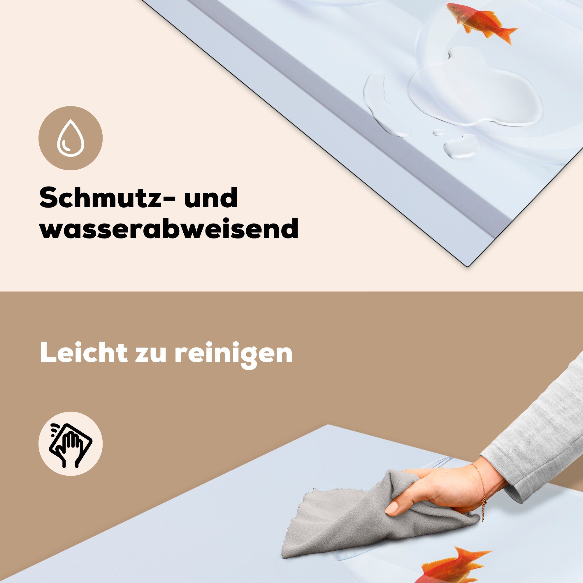 Weiß, für Vinyl, cm, Arbeitsplatte Ceranfeldabdeckung, - (1 78x78 küche Fischgläser - Goldfisch tlg), Herdblende-/Abdeckplatte MuchoWow