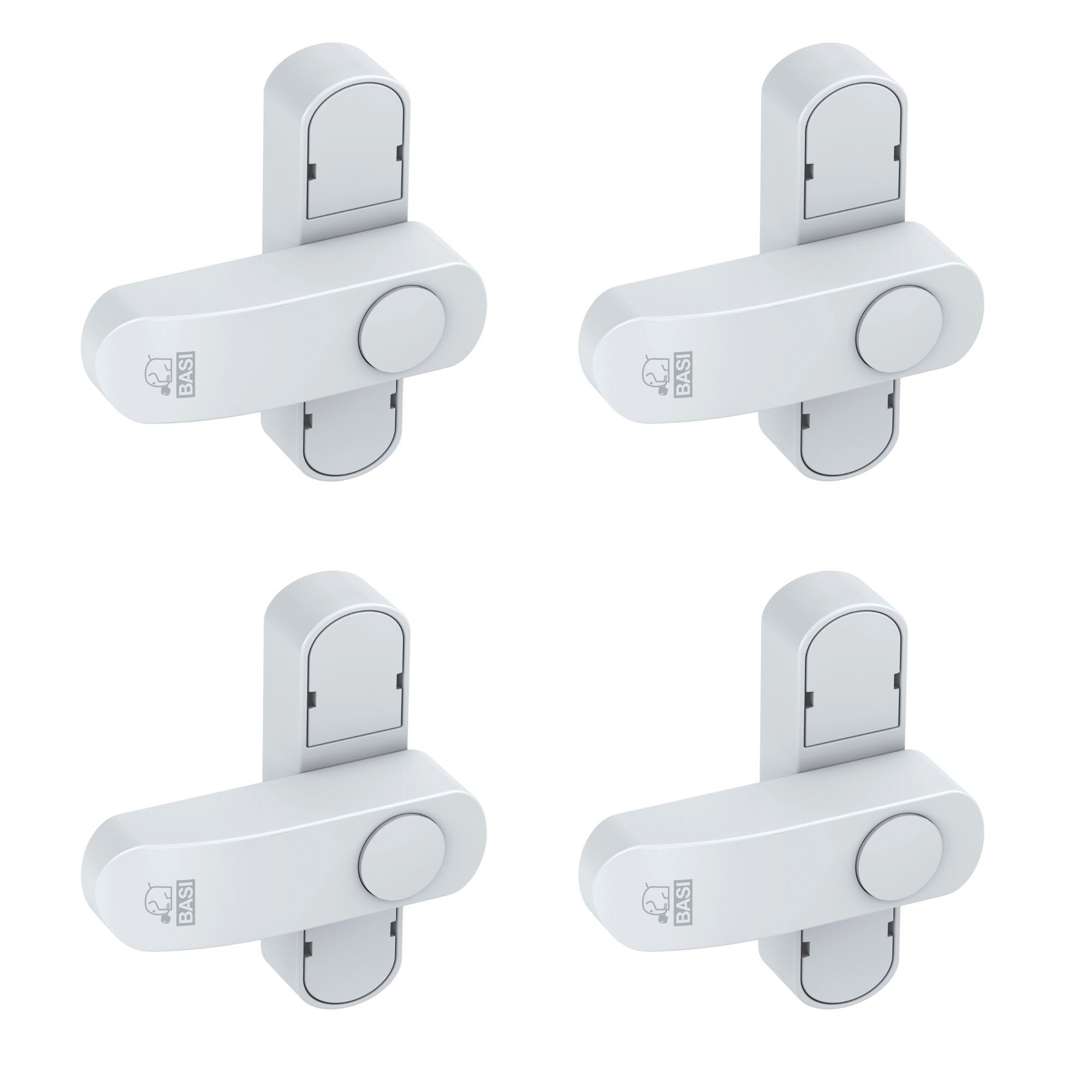 BASI Fensterbeschlag Fenstersicherung (Spar-Set, 4 St), 1-flügelige Fenster, Sperrbügel, Druckknopfsicherung, Weiß, 4 Stück