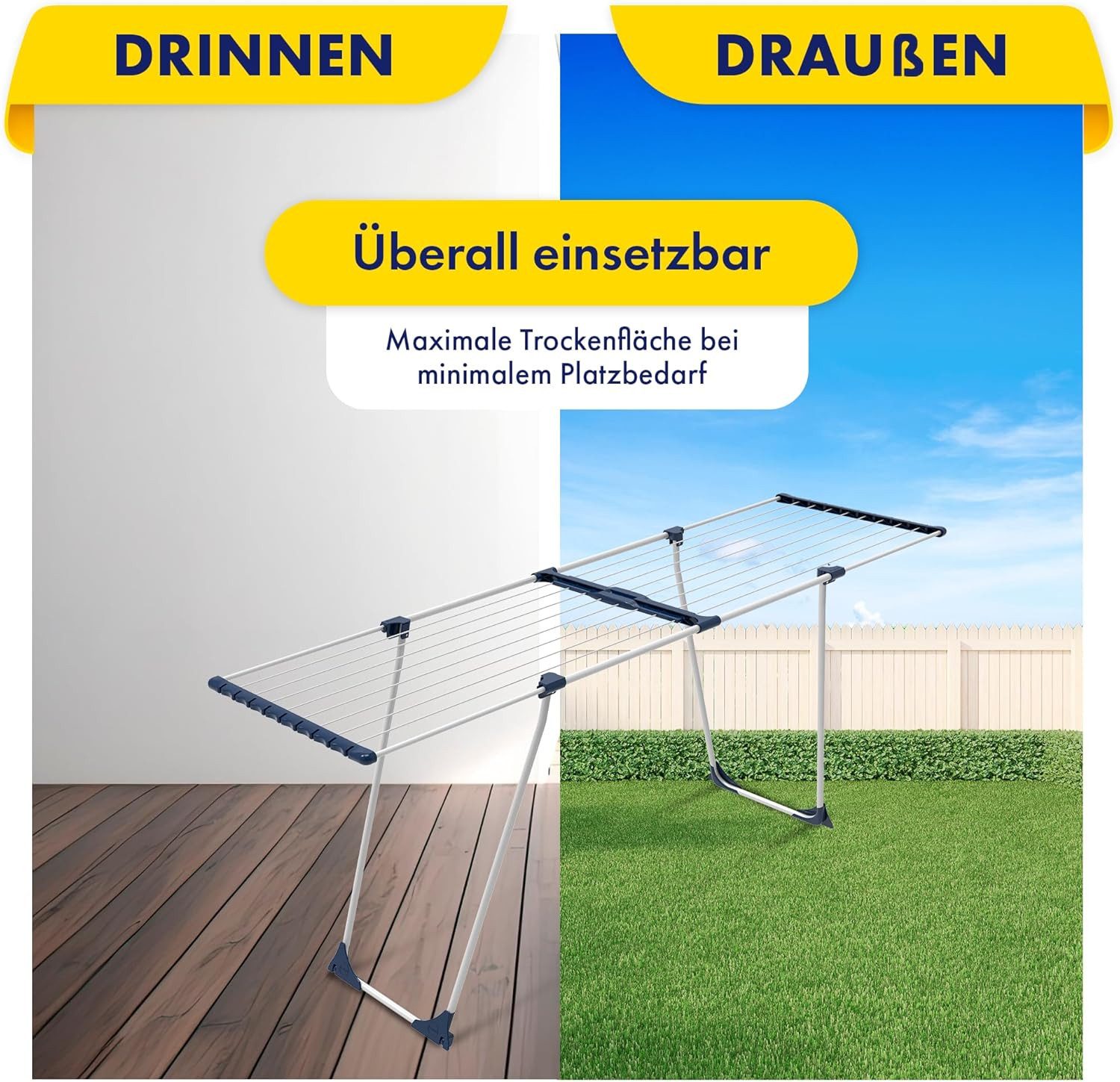 Casa Si Wäscheständer Ultra – platzsparend – aus legiertem Stahl für große Wäschemengen, XXL-Trockenlänge, Stabil, Flexibel, Klappbar, Platzsparend – Bild 2 von 5