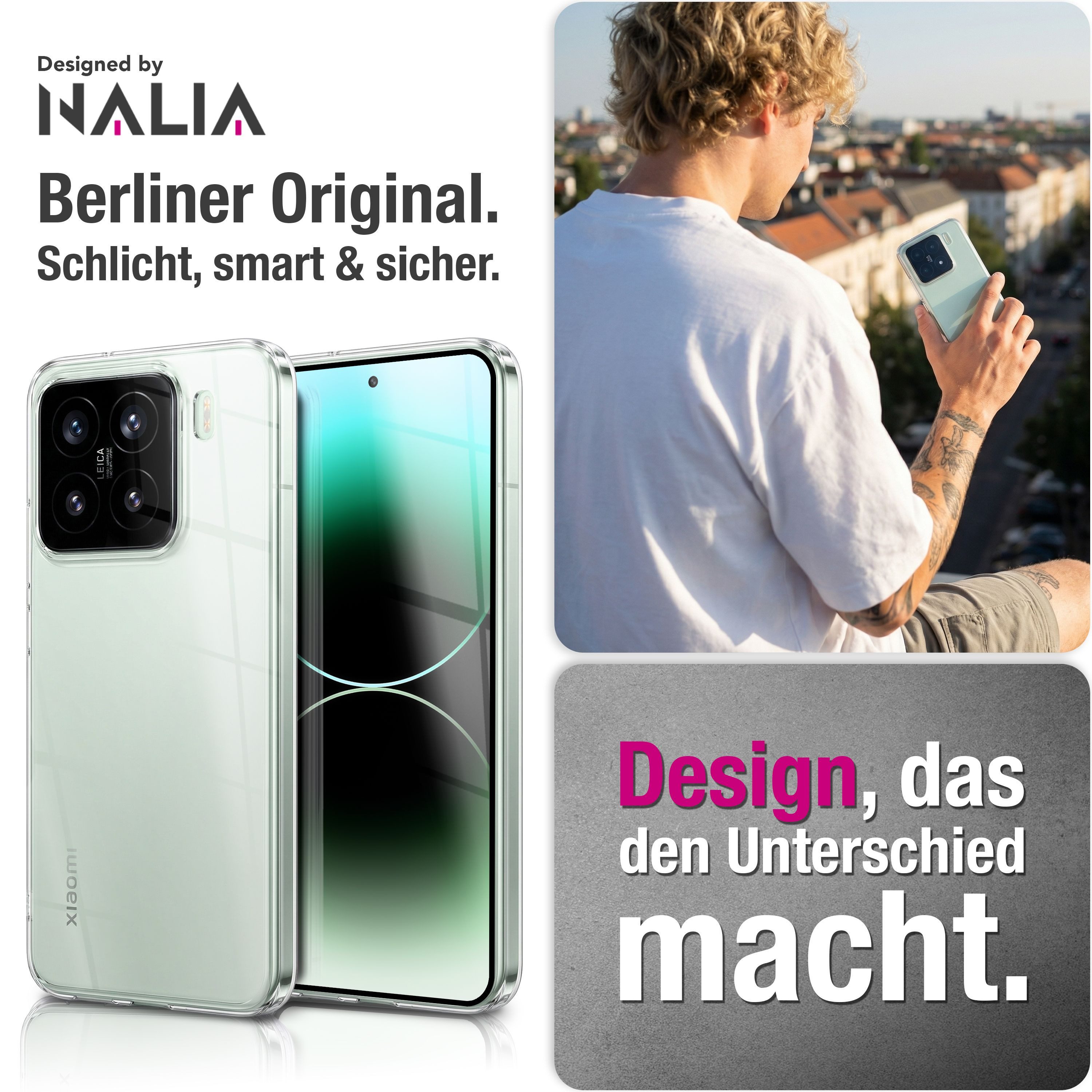 Nalia Smartphone-Hülle Xiaomi 15 16,2 cm (6,36 Zoll), GLAZE Case - Transparentes Silikon, Anti-Watermark & Schlank – Bild 5 von 5