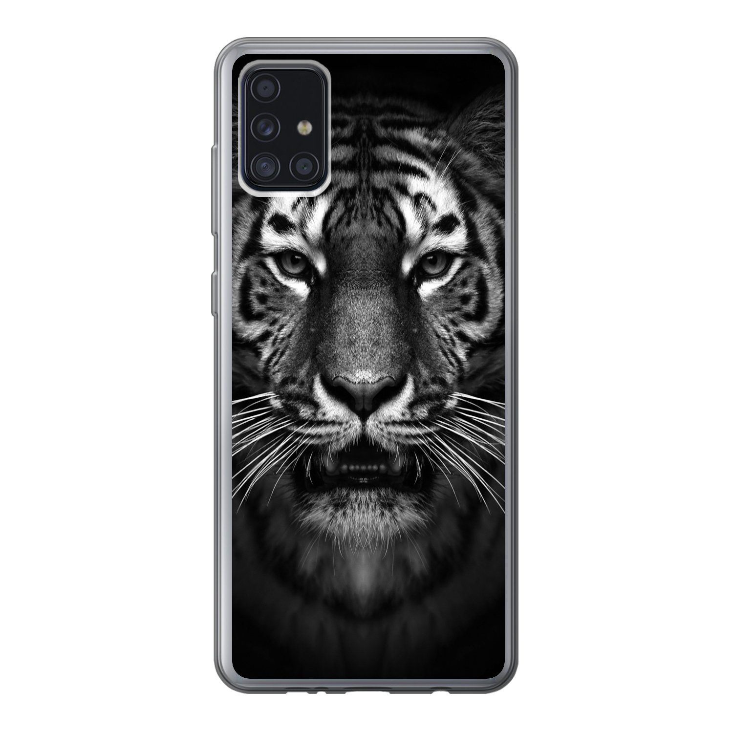 MuchoWow Handyhülle für Samsung Galaxy A52 5G Tiger - Tiere - Schwarz - Weiß - Porträt - W, Smartphone-Bumper, Print, Handy Schutzhülle Dünn