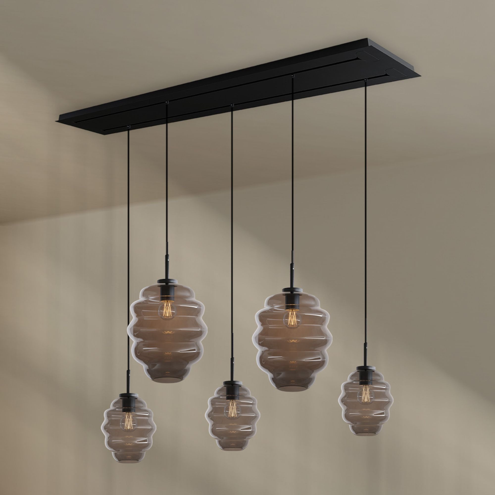 Pendelleuchte Echos Esstischlampe 5-flg. Baldachin 2-rhg Ø18/25cm Rauch