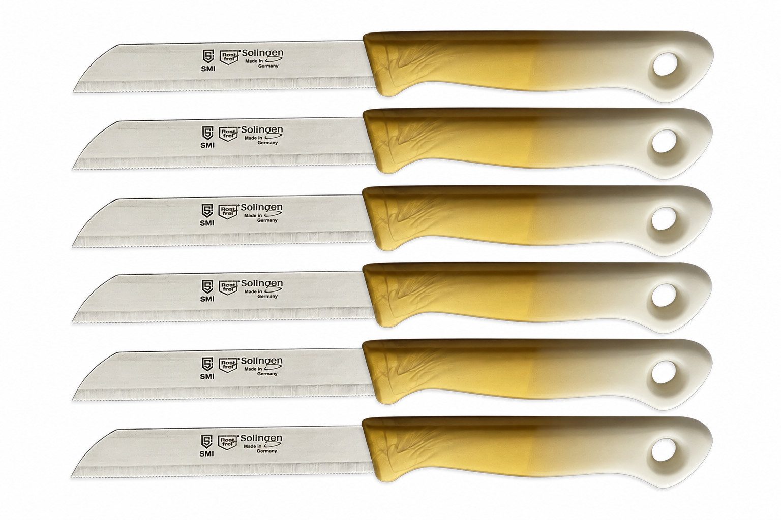 SMI Gemüsemesser 6-tlg Solingen Schälmesser Gemüsemesser Set Obstmesser Küchenmesser, Klinge mit Wellenschliff
