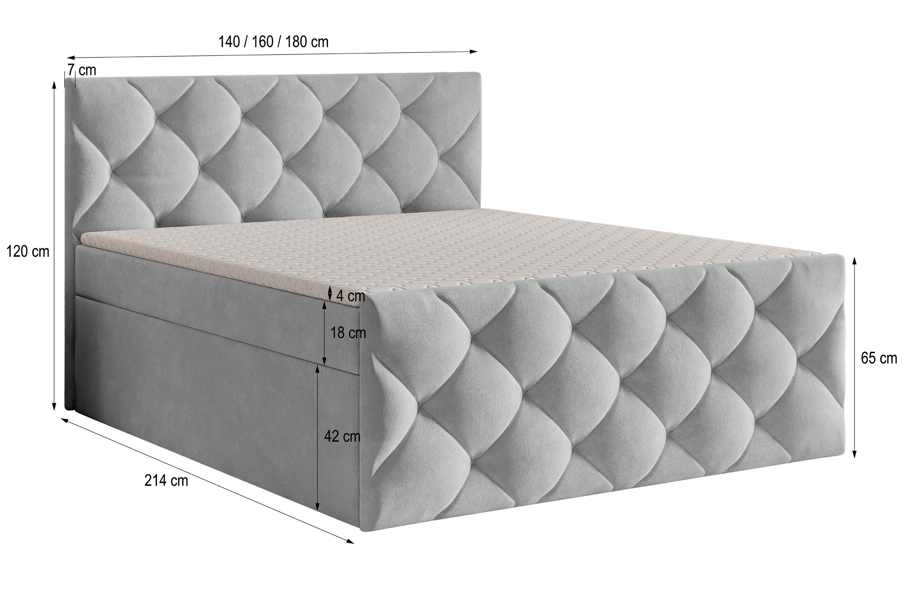 Masseno Boxbett ROVARI 140x200 cm mit Bonell Matratze und Topper