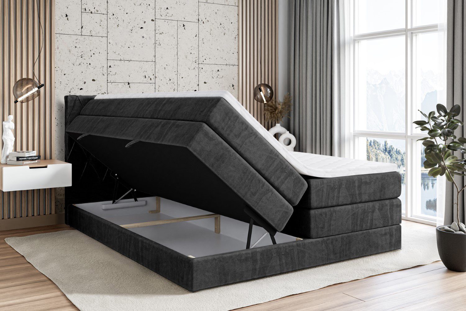 ALTDECOR Boxspringbett AMAY-BZ KING (mit Matratze und Lattenrost Topper Polsterbett mit Bettkasten Boxbett), H4 Multipocket, H3 Bonellfederung, Doppelbett Springboxbett