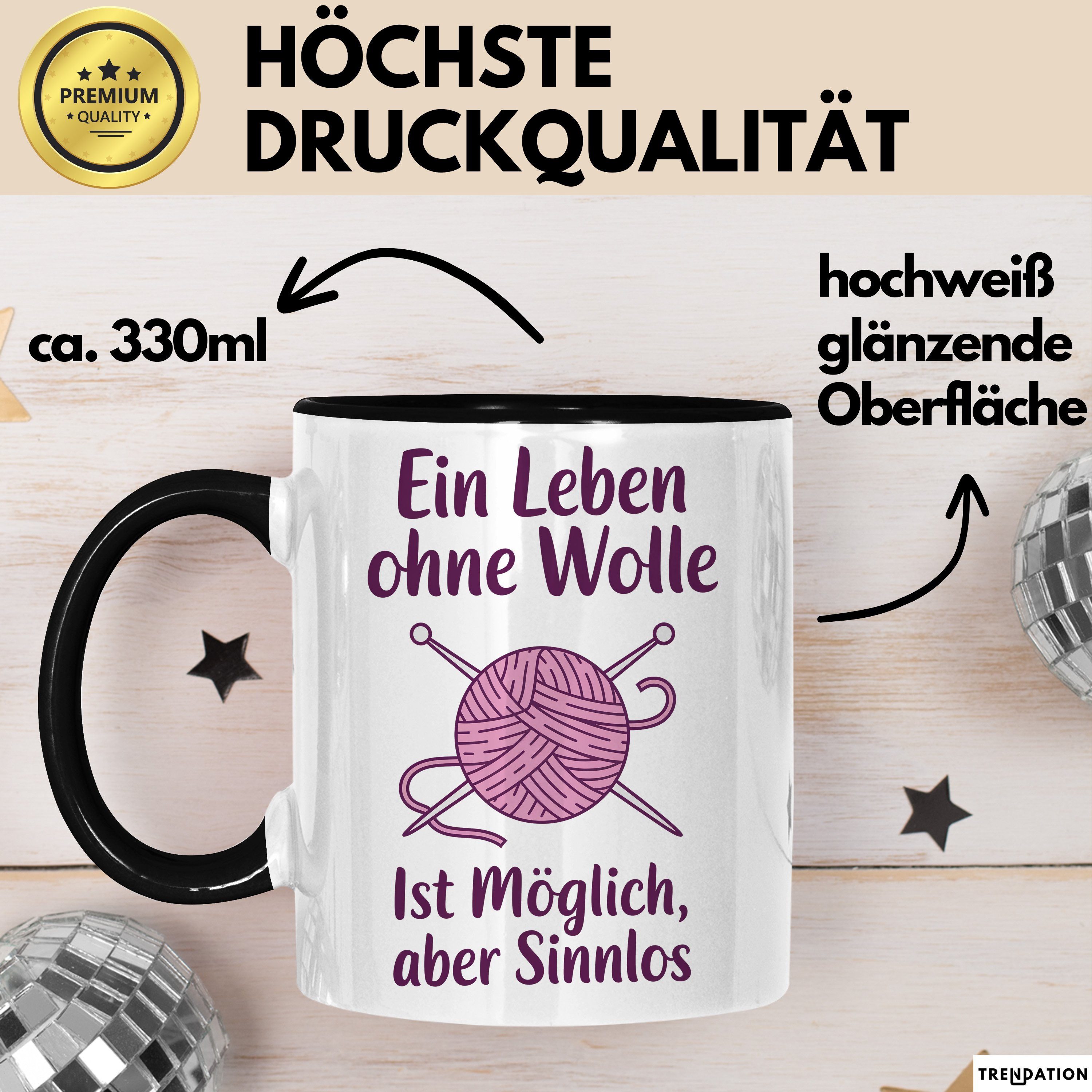 Trendation Tasse Stricken Tasse Geschenk Leben Ohne Wolle Ist Moeglich Aber Sinnlos Ges, Keramik