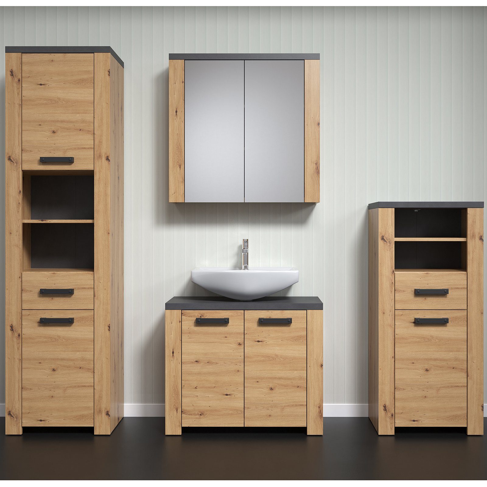 trendteam Badmöbel-Set, Badezimmermöbel Spiegelschrank Hochschrank Midischr günstig online kaufen